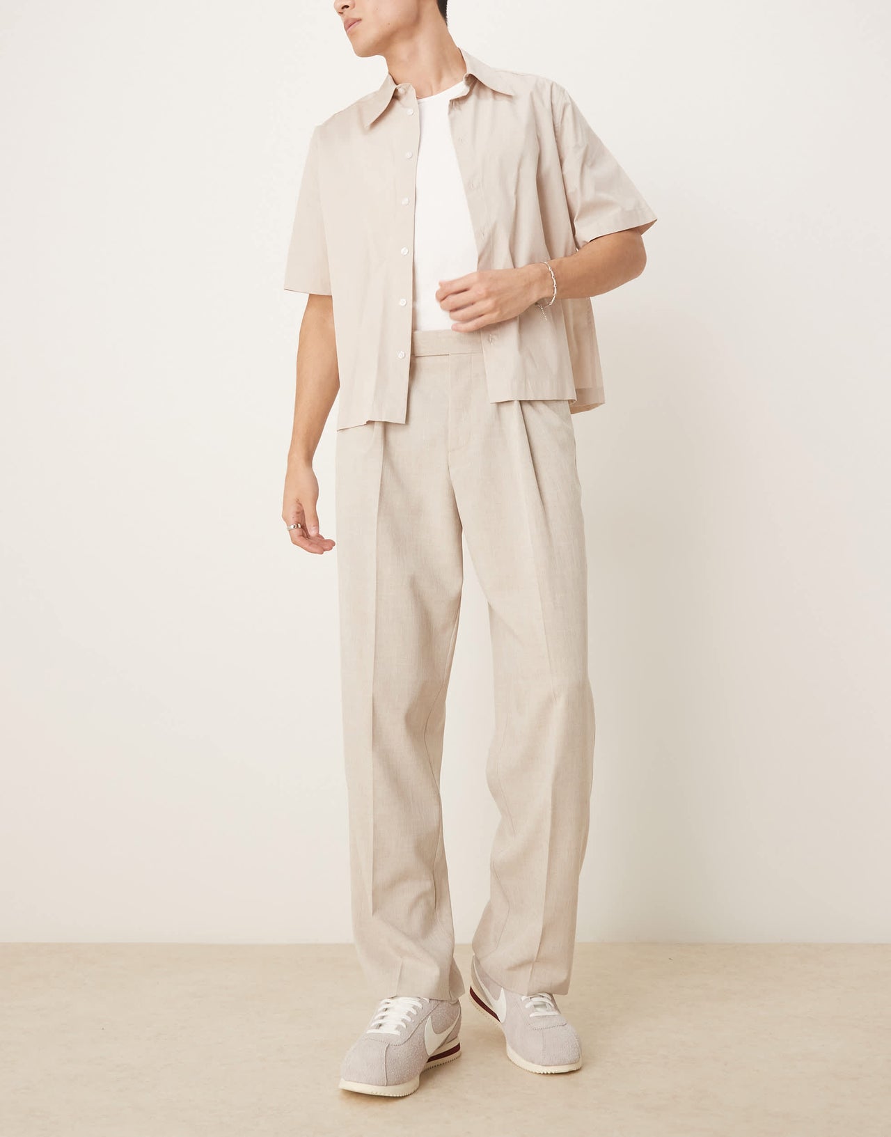 ASOS DESIGN smart wide leg micro texture trousers in stone