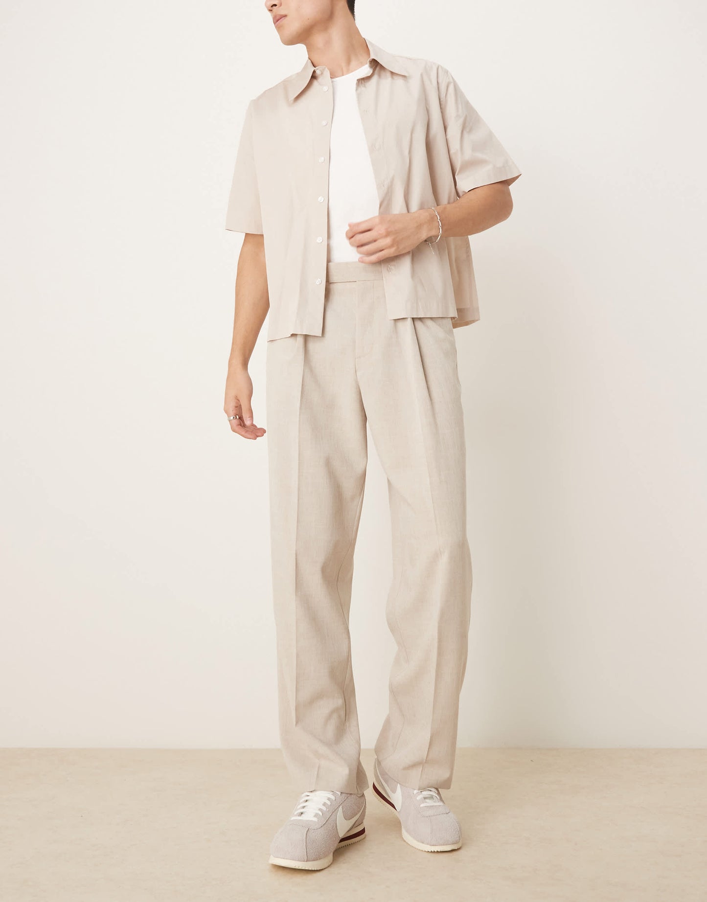ASOS DESIGN smart wide leg micro texture trousers in stone