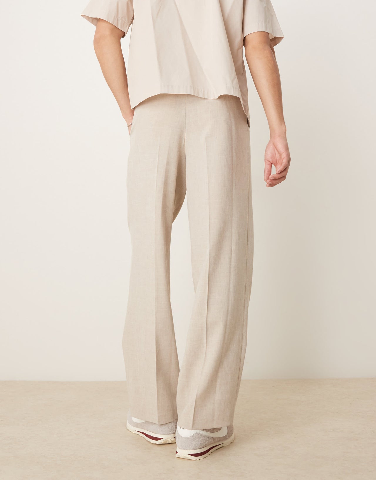 ASOS DESIGN smart wide leg micro texture trousers in stone