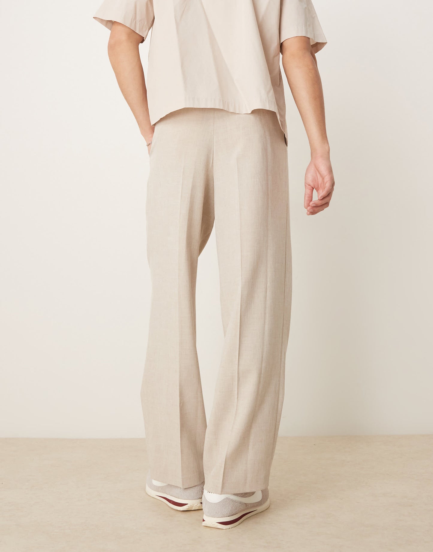 ASOS DESIGN smart wide leg micro texture trousers in stone