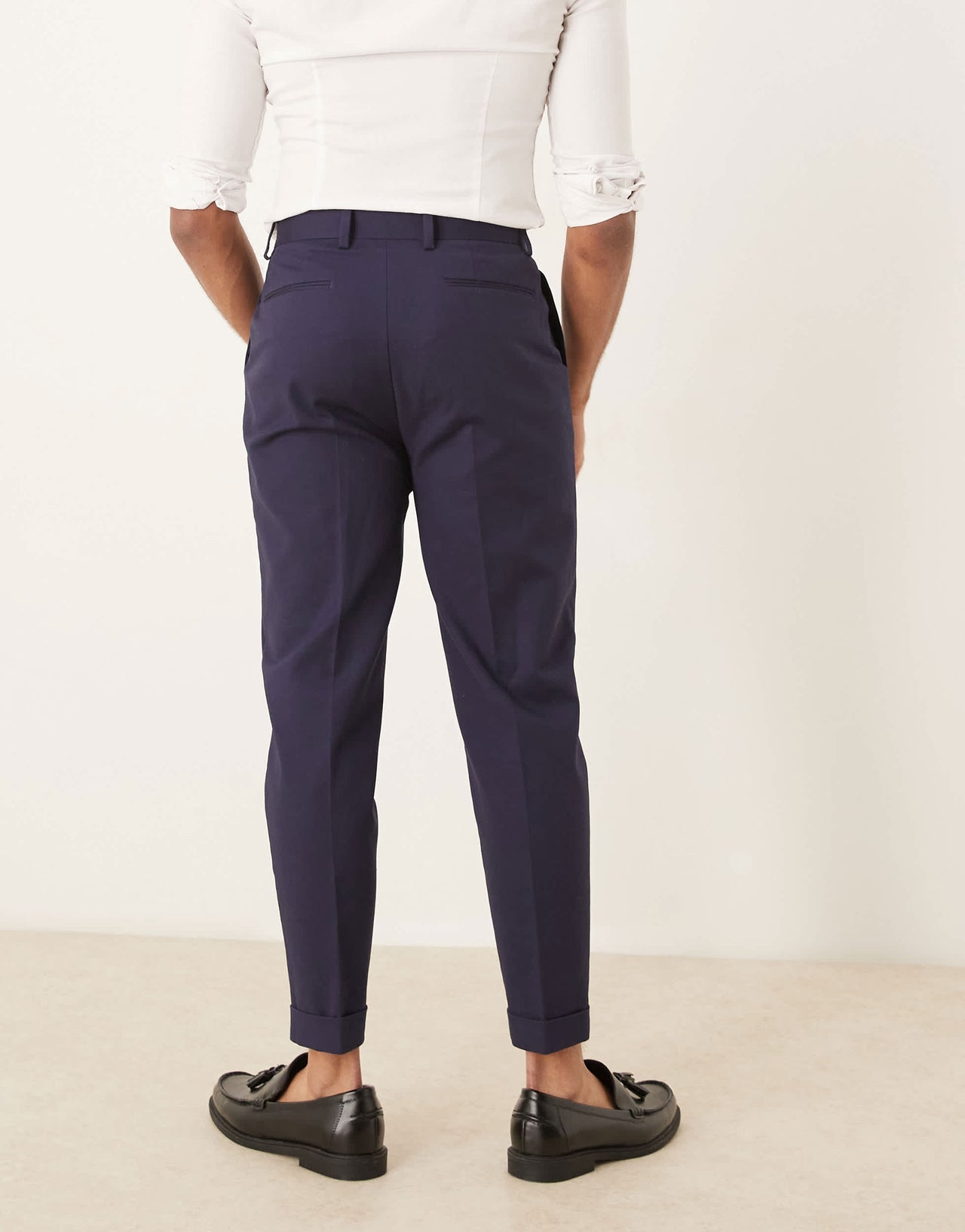 ASOS DESIGN smart tapered cotton chino trousers in navy