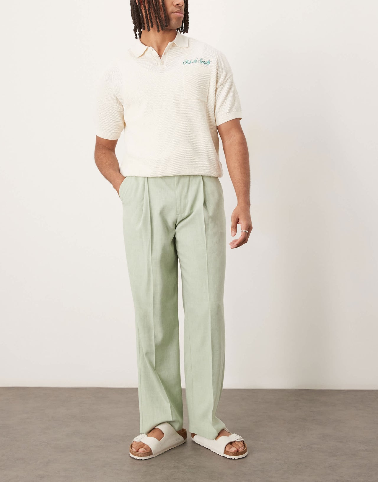 ASOS DESIGN smart wide leg micro texture trousers in light green