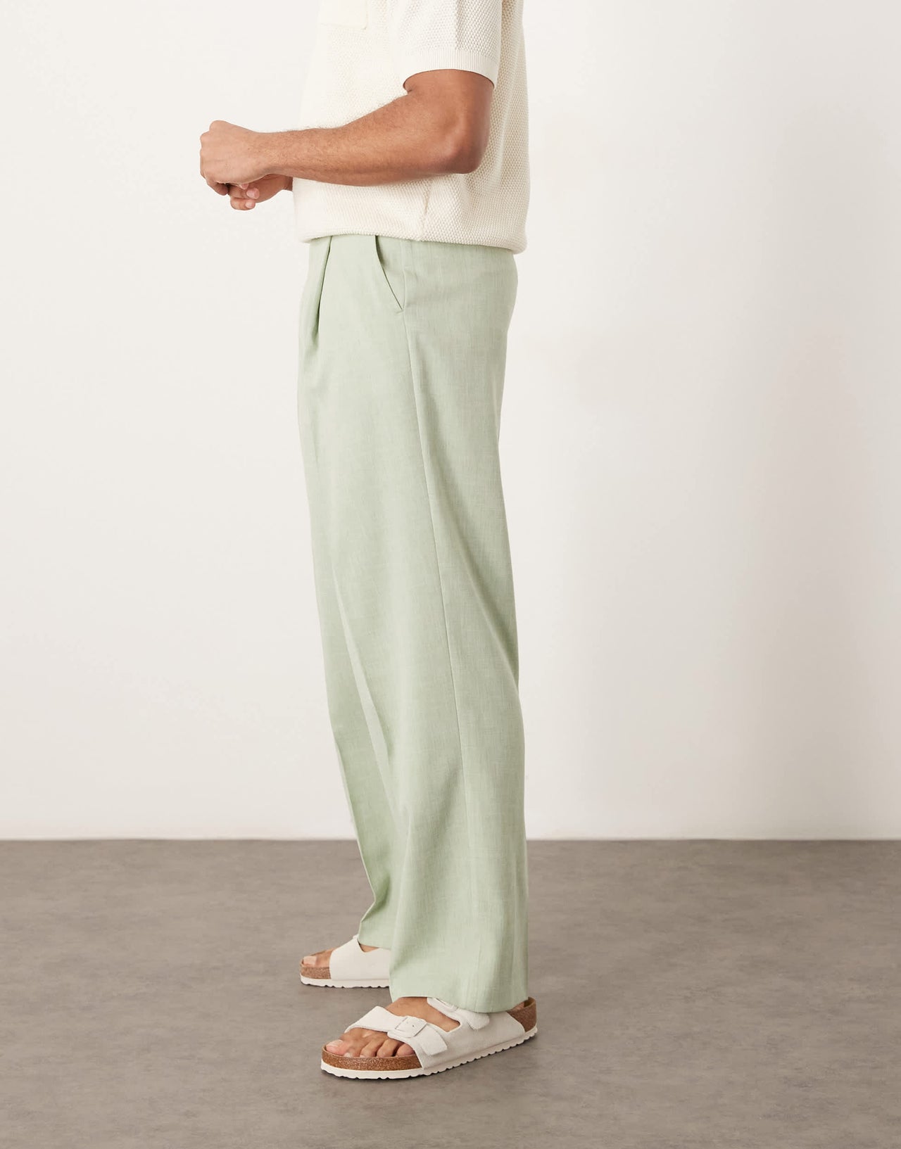 ASOS DESIGN smart wide leg micro texture trousers in light green