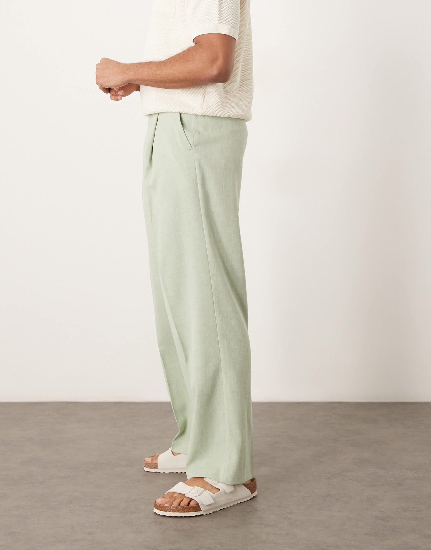ASOS DESIGN smart wide leg micro texture trousers in light green