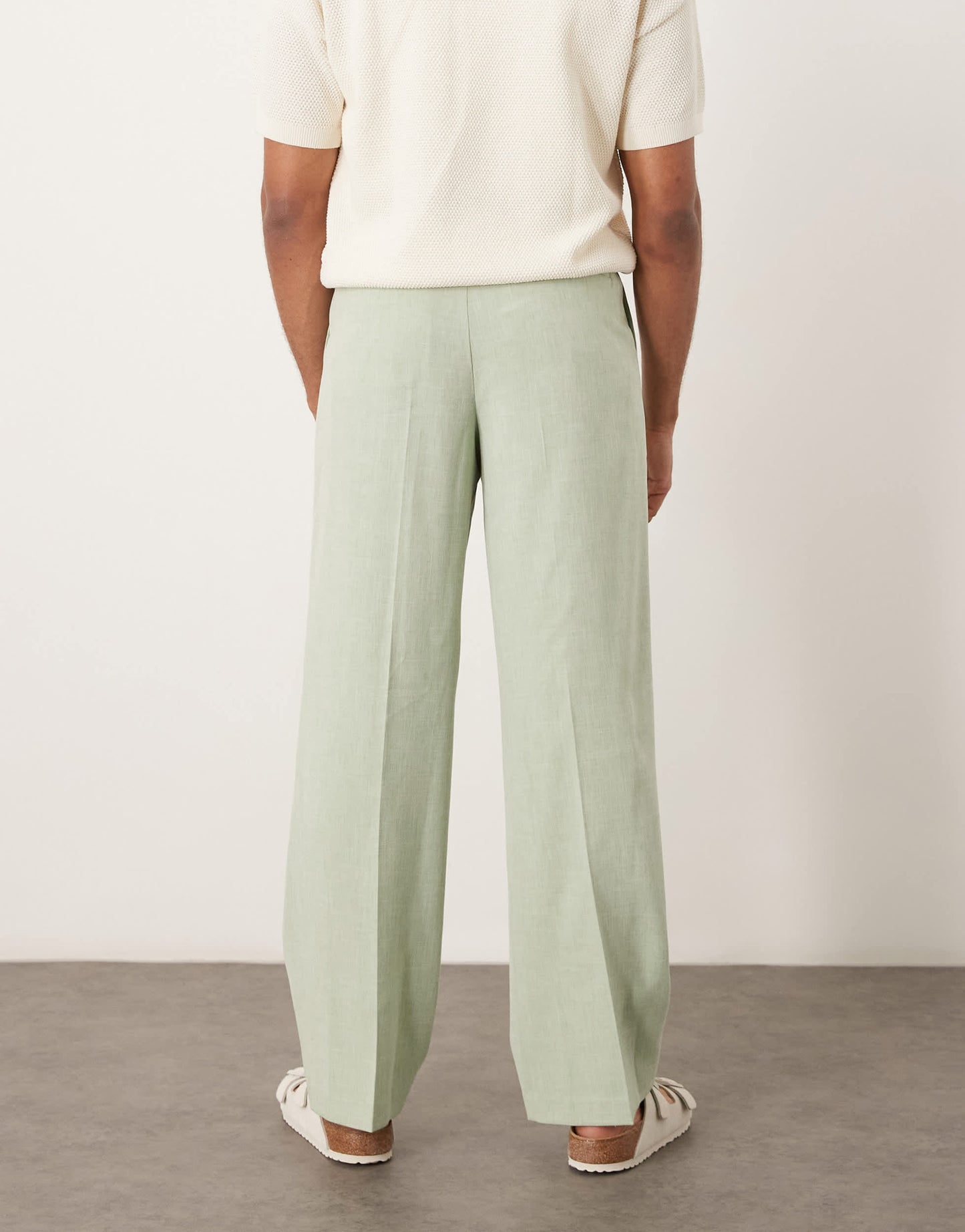 ASOS DESIGN smart wide leg micro texture trousers in light green