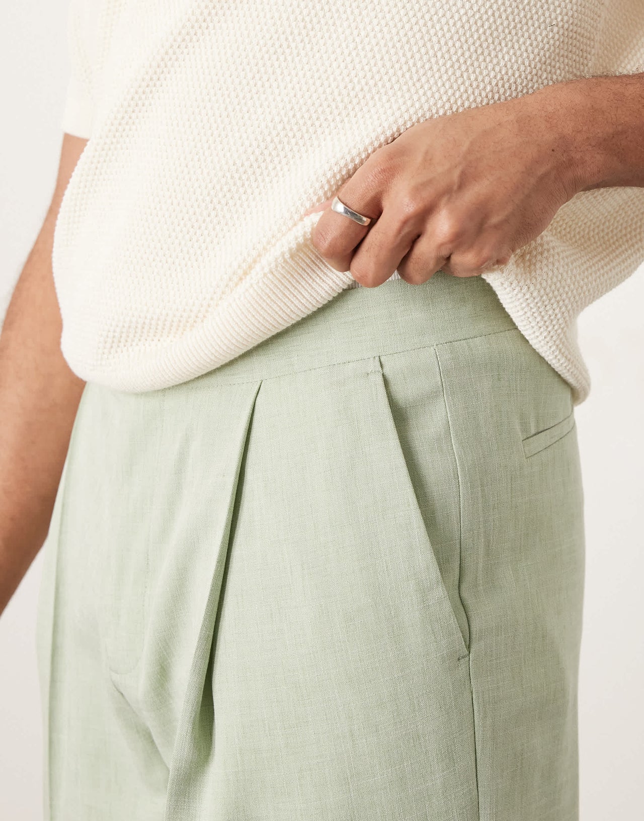 ASOS DESIGN smart wide leg micro texture trousers in light green