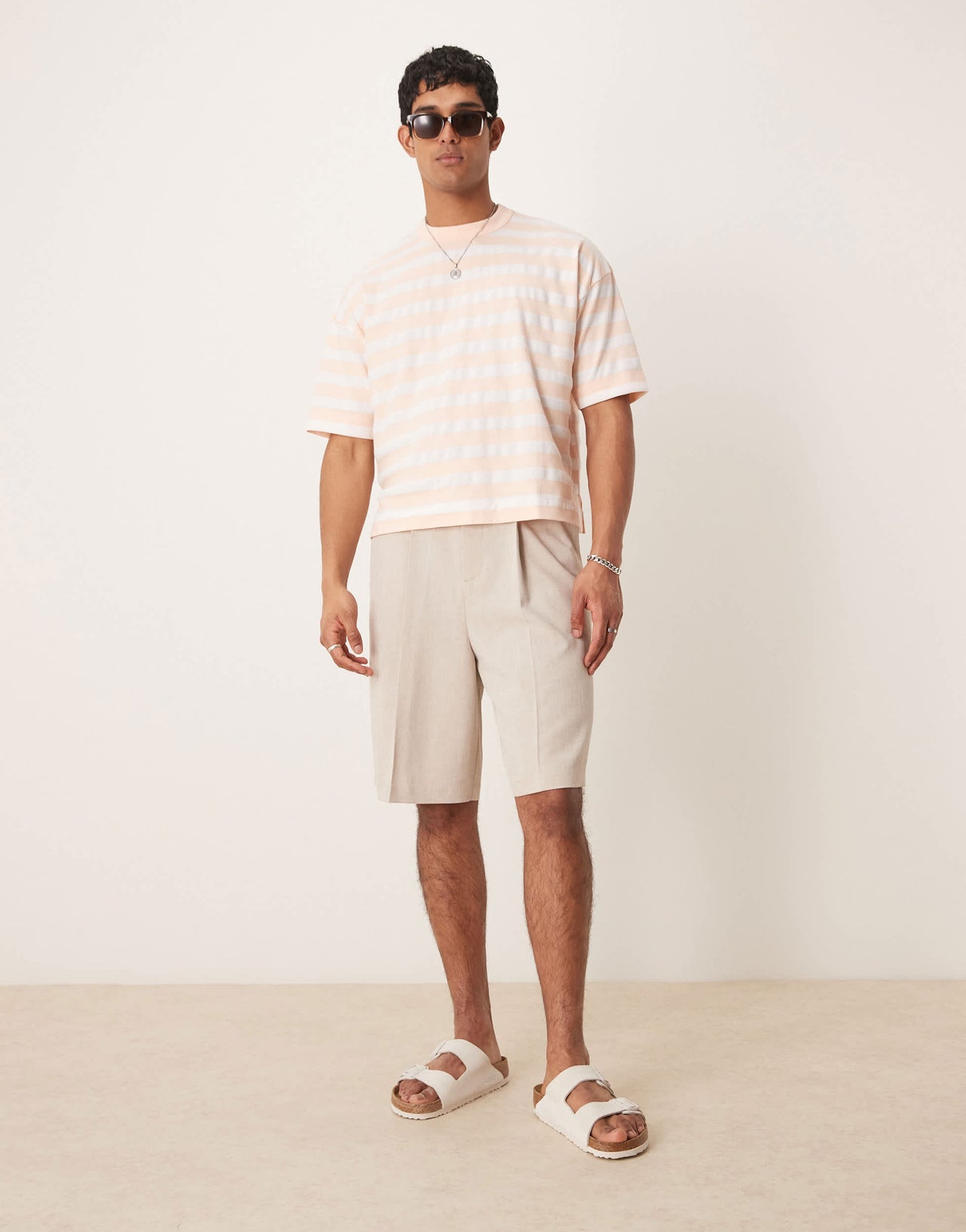 ASOS DESIGN smart bermuda shorts in micro texture in stone