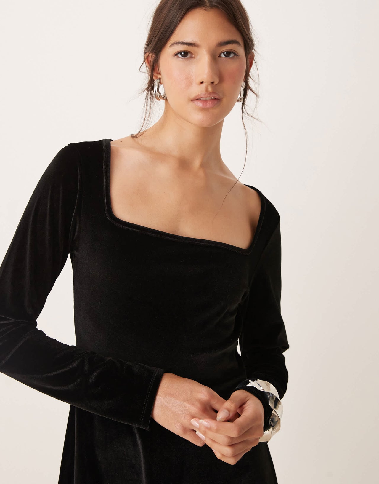 Miss Selfridge velvet square neck fit and flare dress