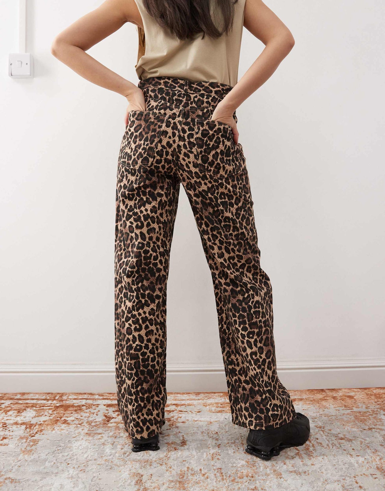 Monki mid rise trousers in brown leopard print