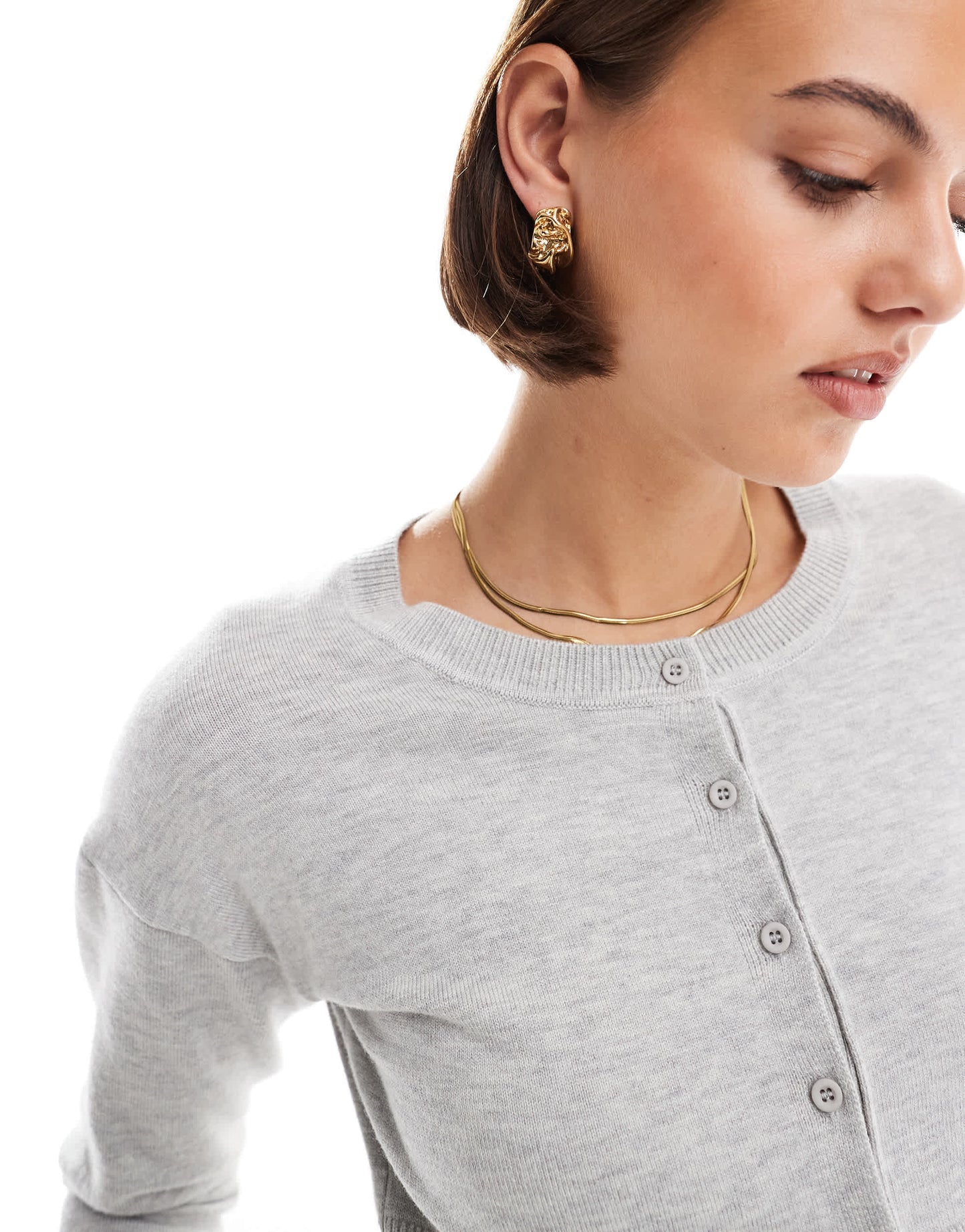 Cotton On everfine round neck cardigan in grey cable