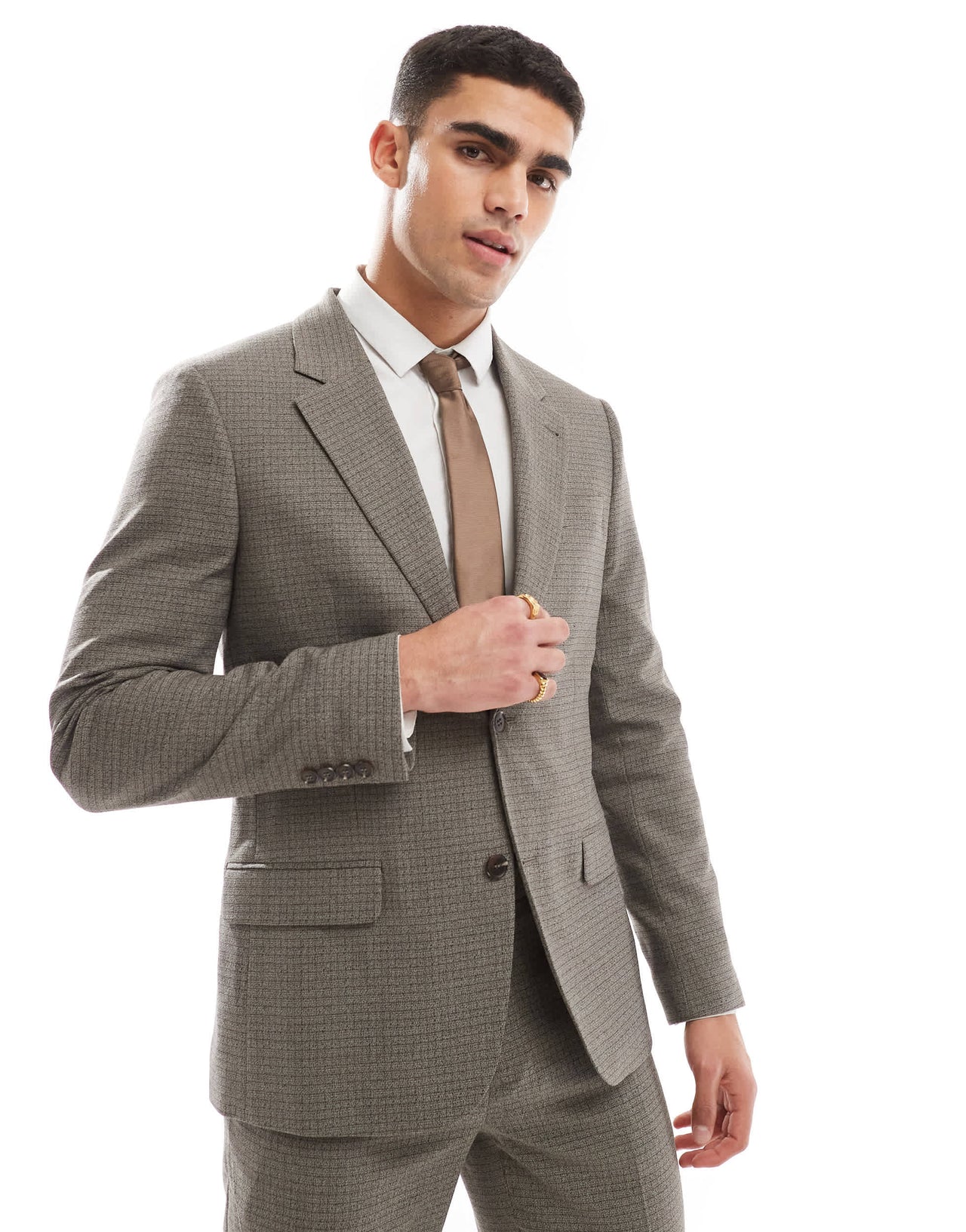 River Island single breasted suit jacket in heritage microcheck