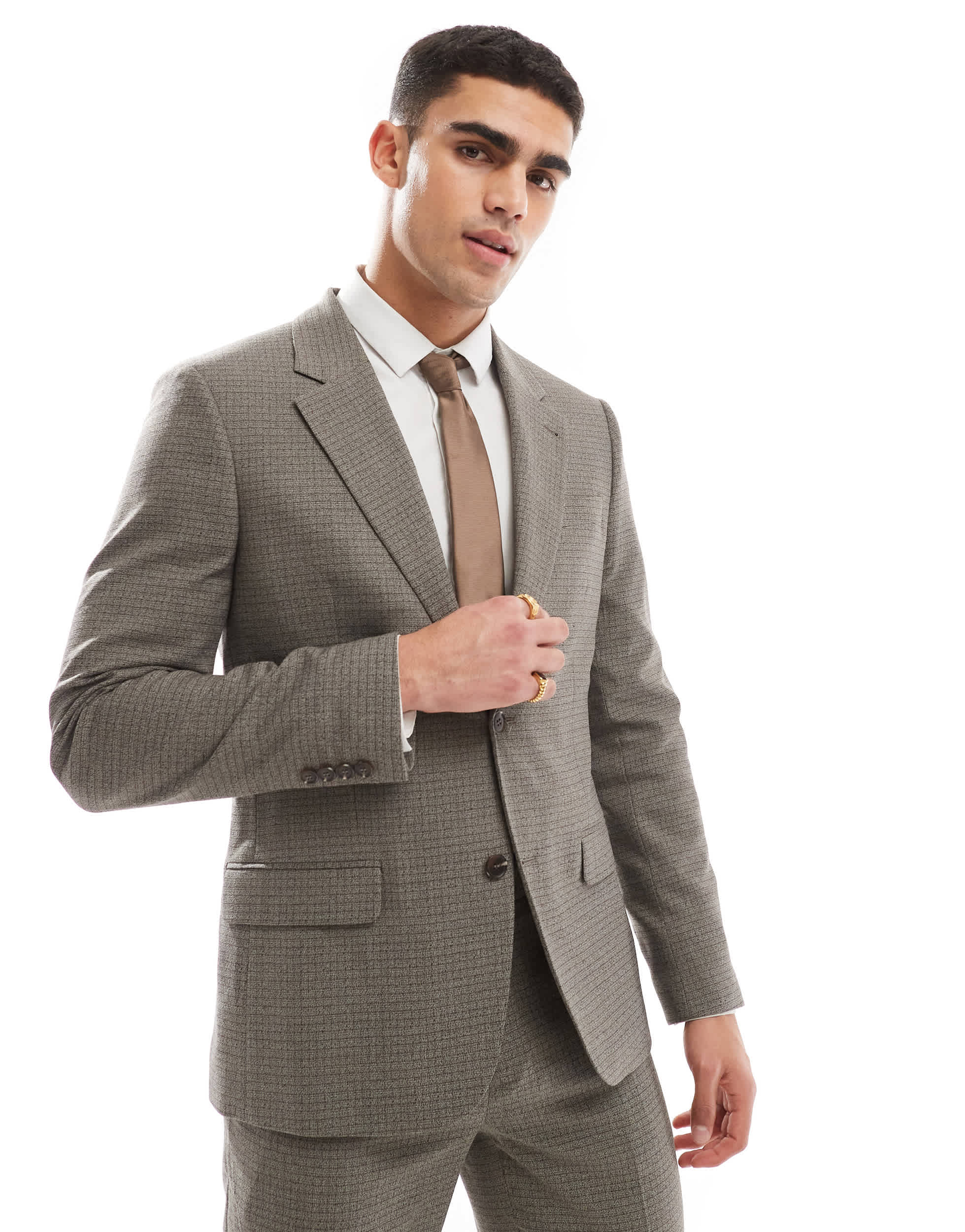 River Island single breasted suit jacket in heritage microcheck
