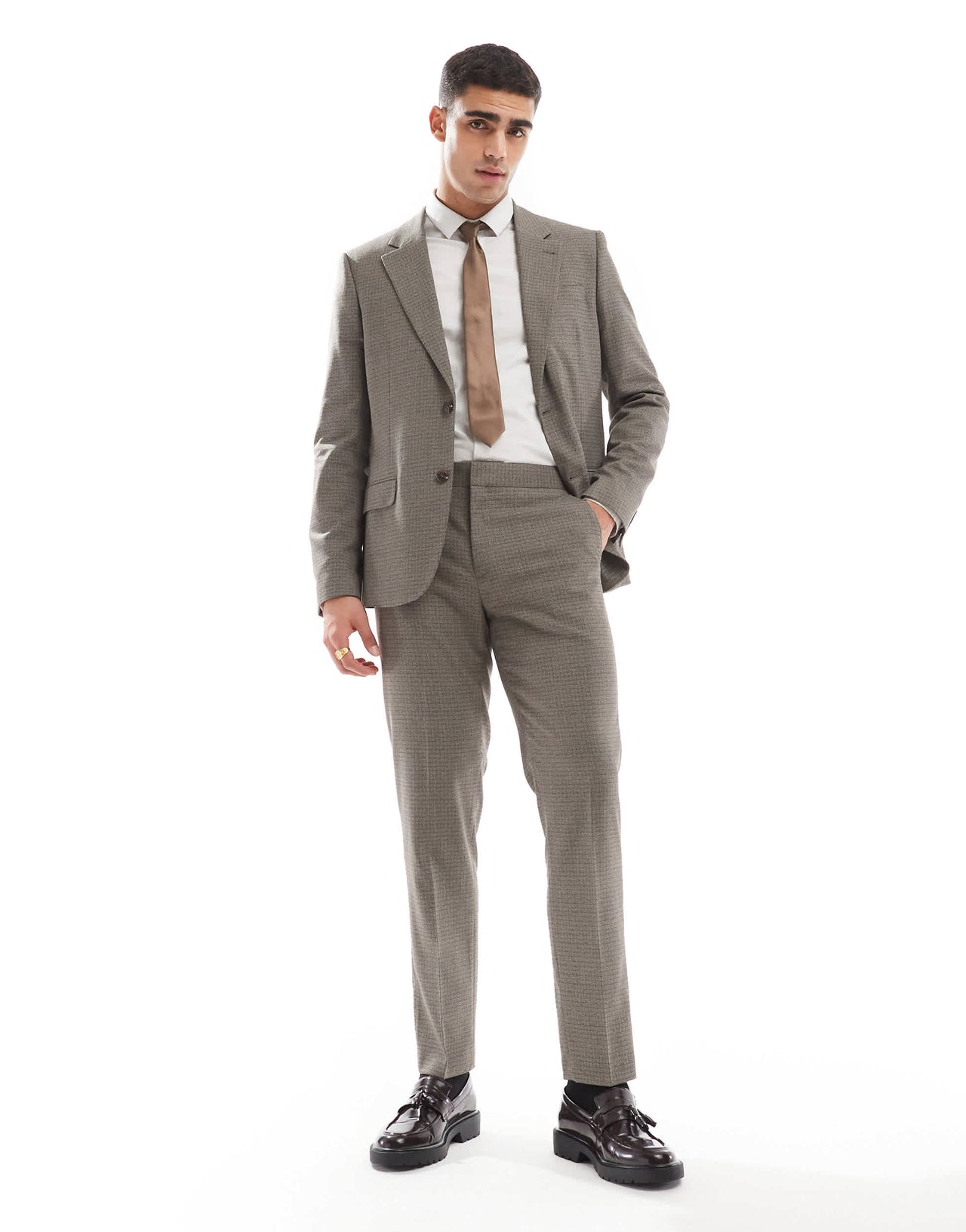 River Island slim fit suit trousers in heritage microcheck