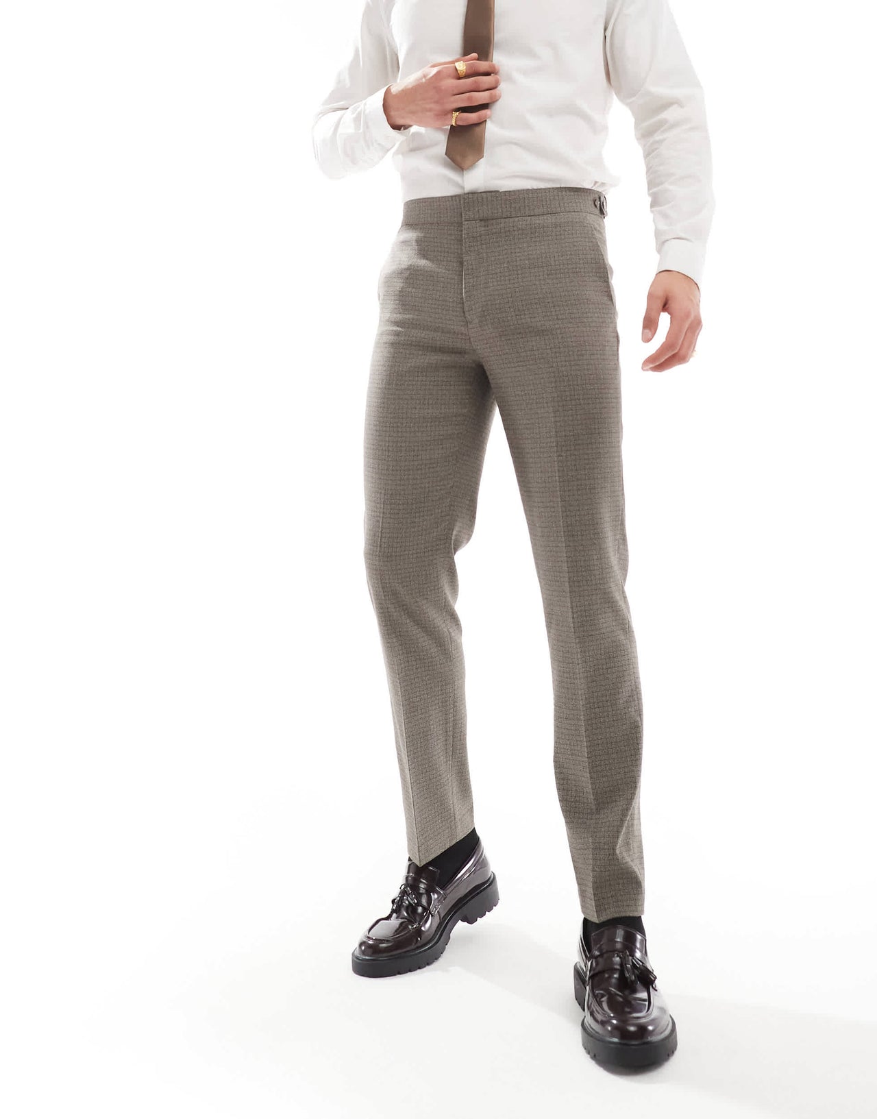 River Island slim fit suit trousers in heritage microcheck