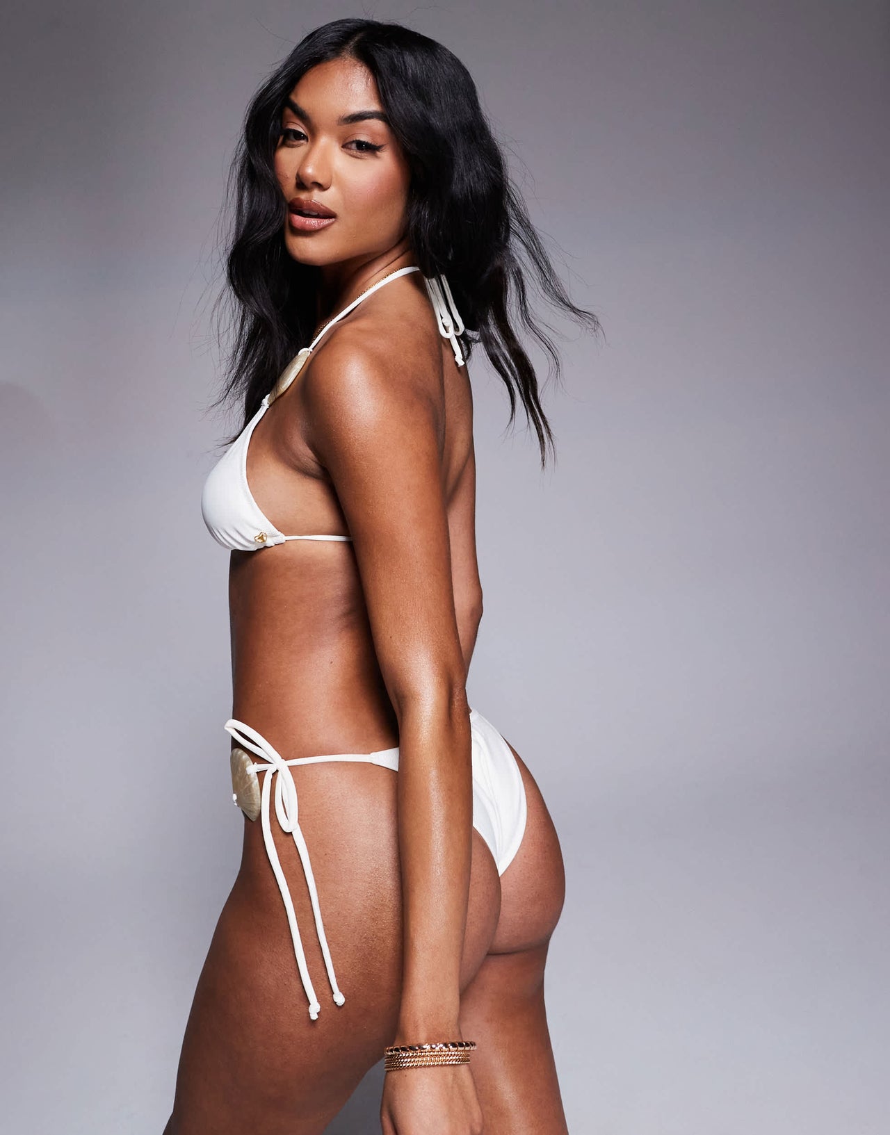 Candypants shell triangle bikini top in cream