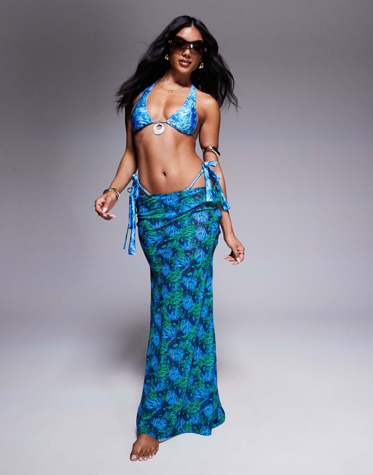 Candypants polygeorgette abstract print maxi beach skirt in blue