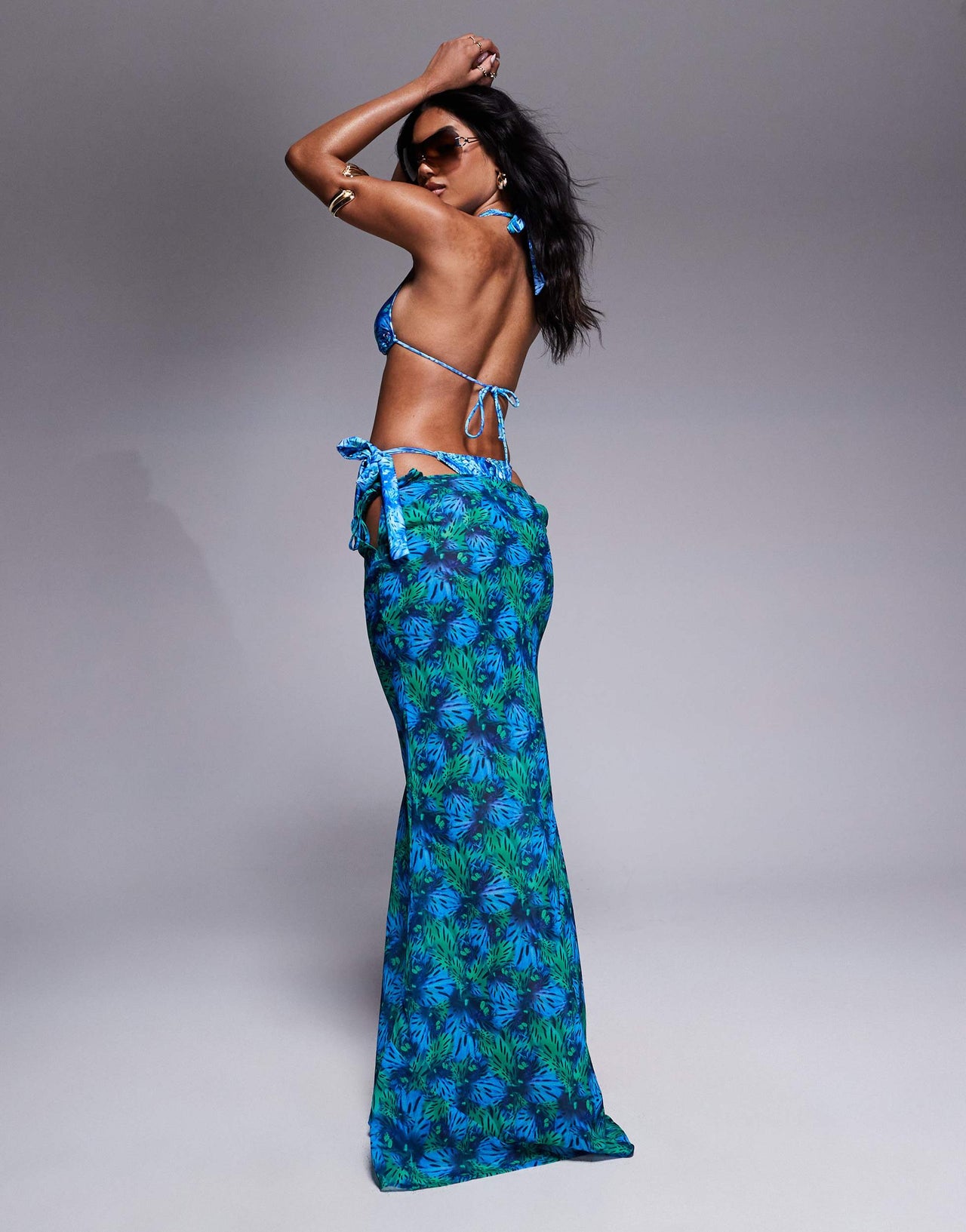 Candypants polygeorgette abstract print maxi beach skirt in blue