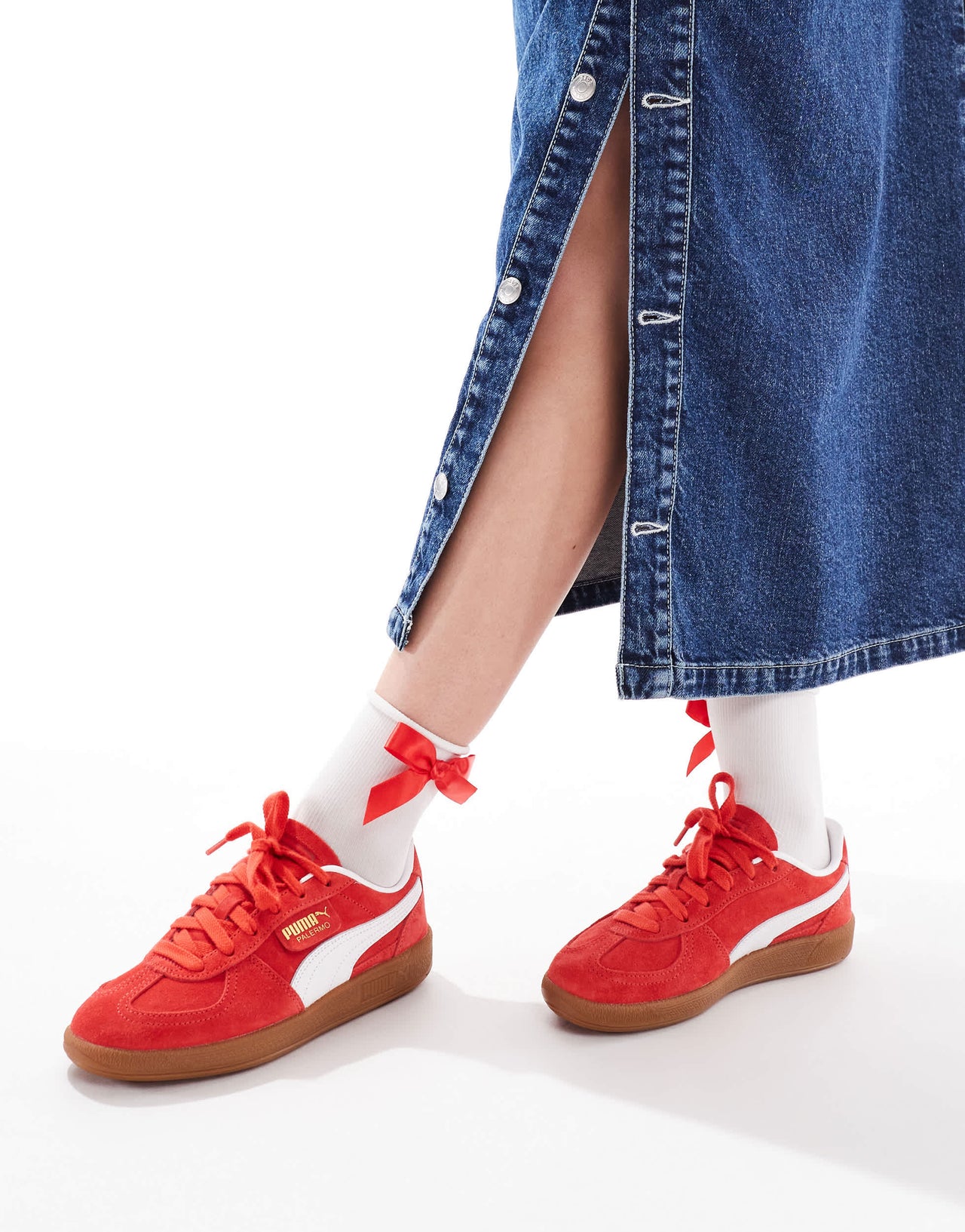 Puma Palermo trainers in red & white
