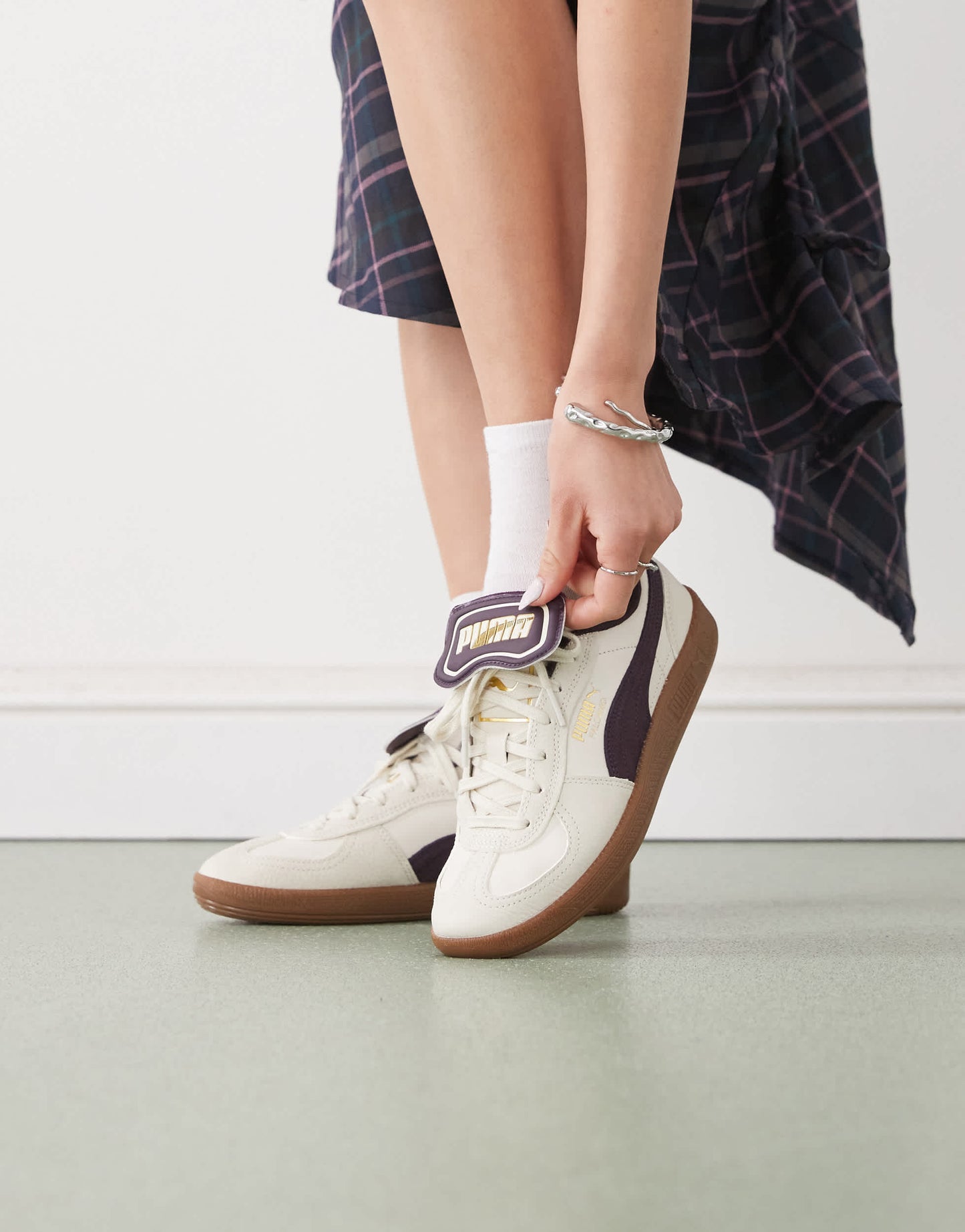 Puma Palermo Premium trainers in off white & plum