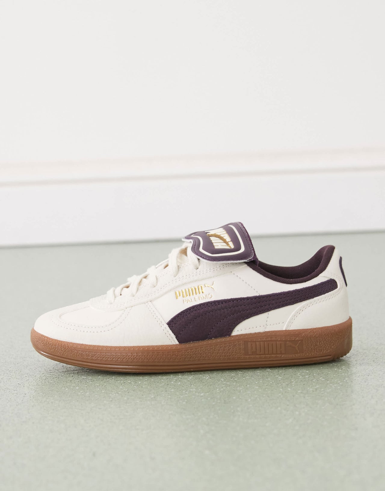 Puma Palermo Premium trainers in off white & plum