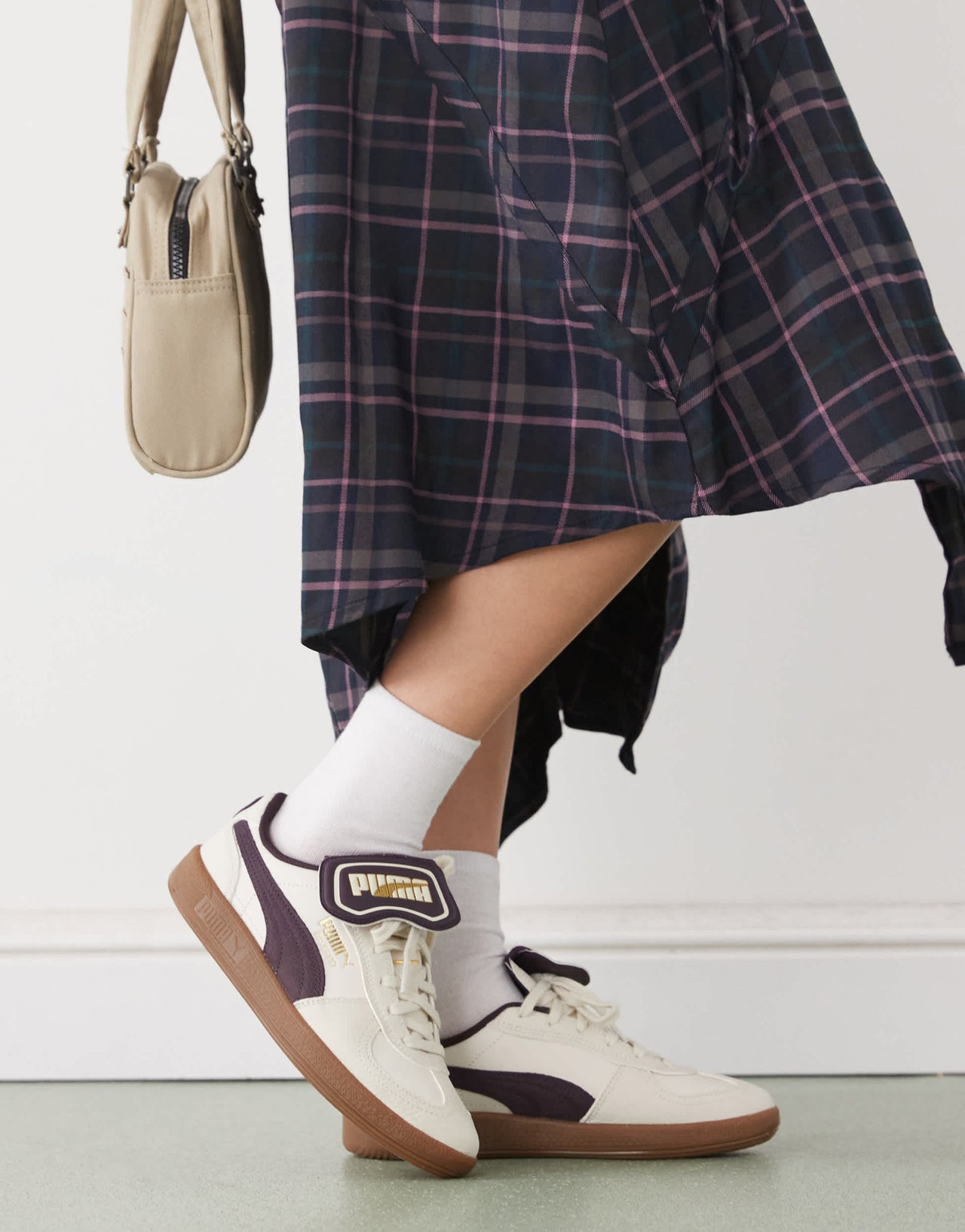 Puma Palermo Premium trainers in off white & plum