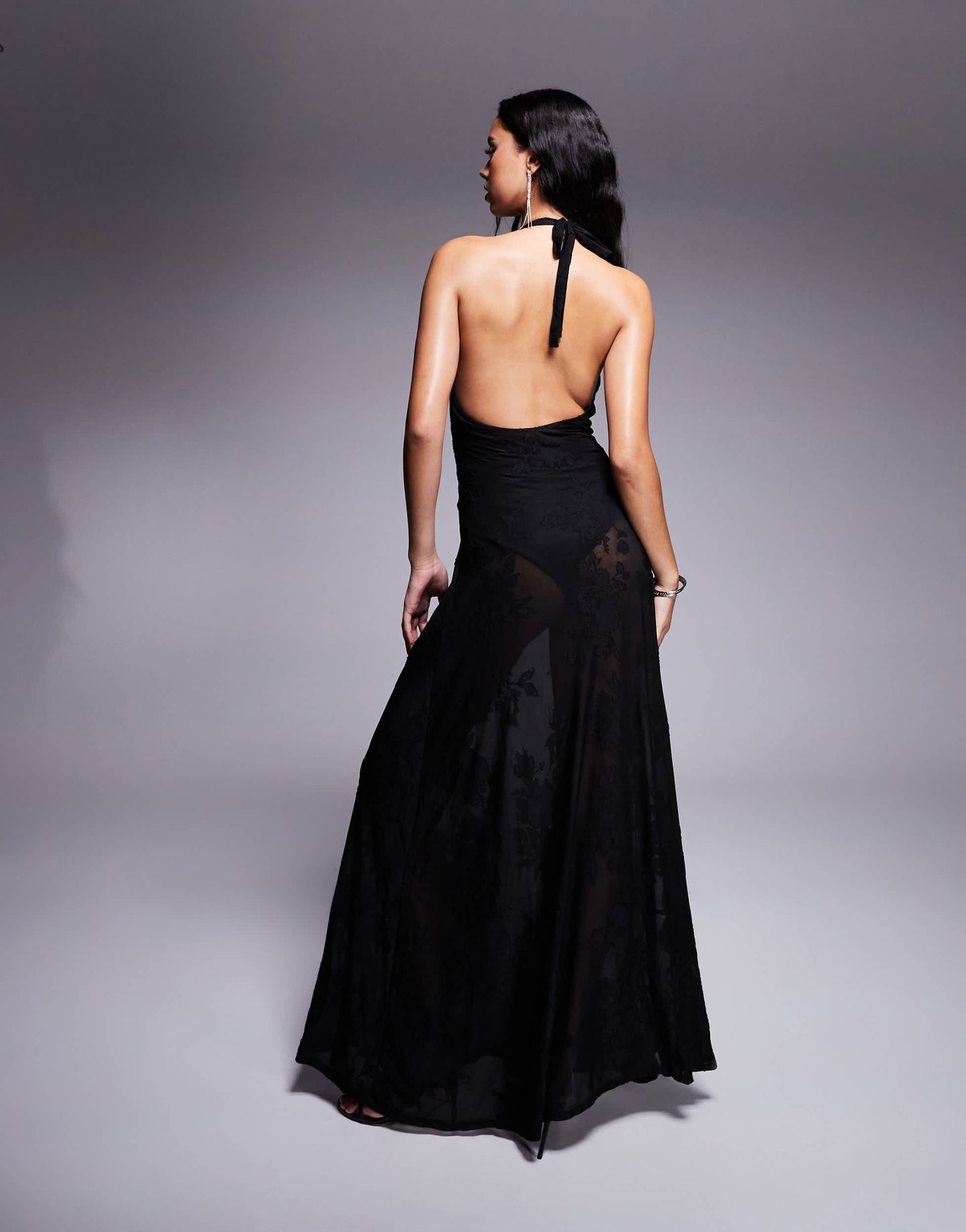 ASOS DESIGN devore halter maxi dress with cowl neck and bodysuit in black