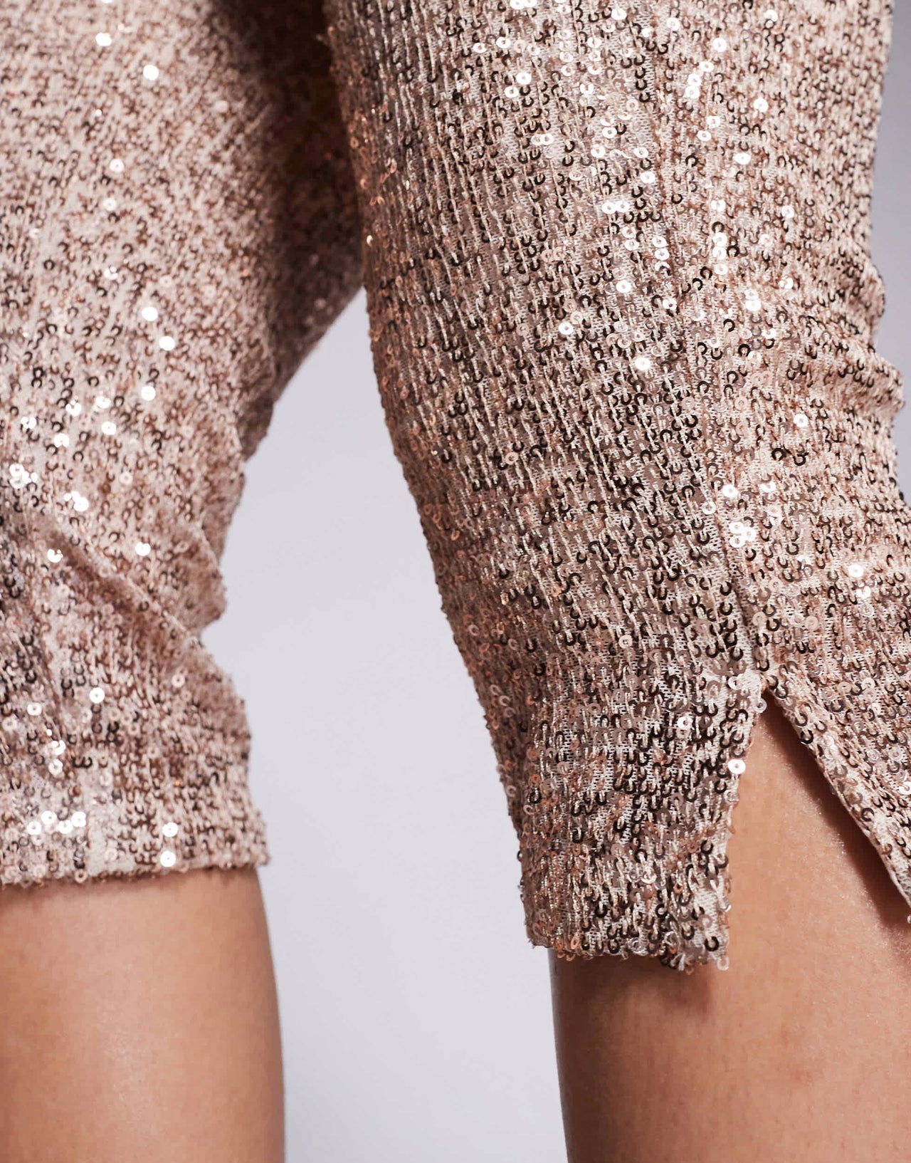 River Island sequin capri pants in rose gold