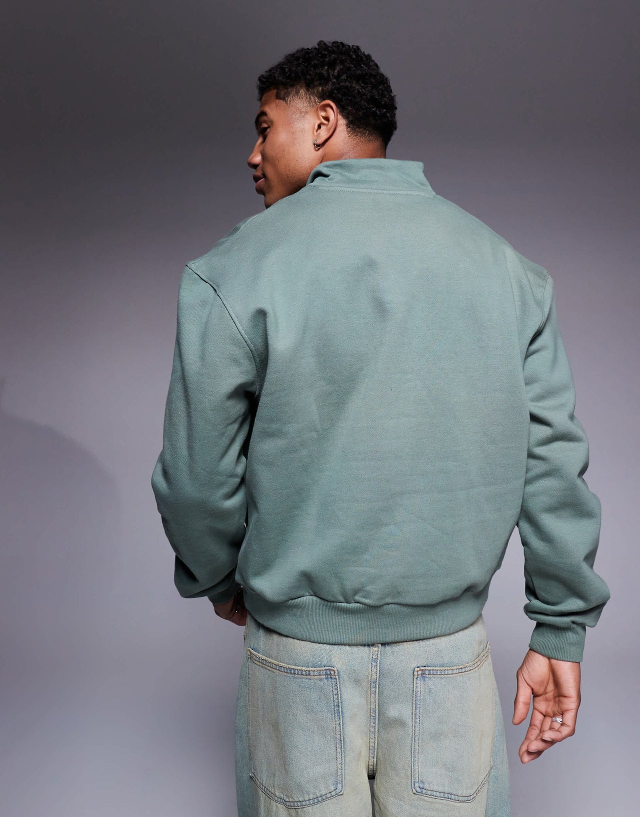 ASOS DESIGN premium heavyweight boxy oversized quarter zip sweatshirt 400gsm in mid green - KHAKI