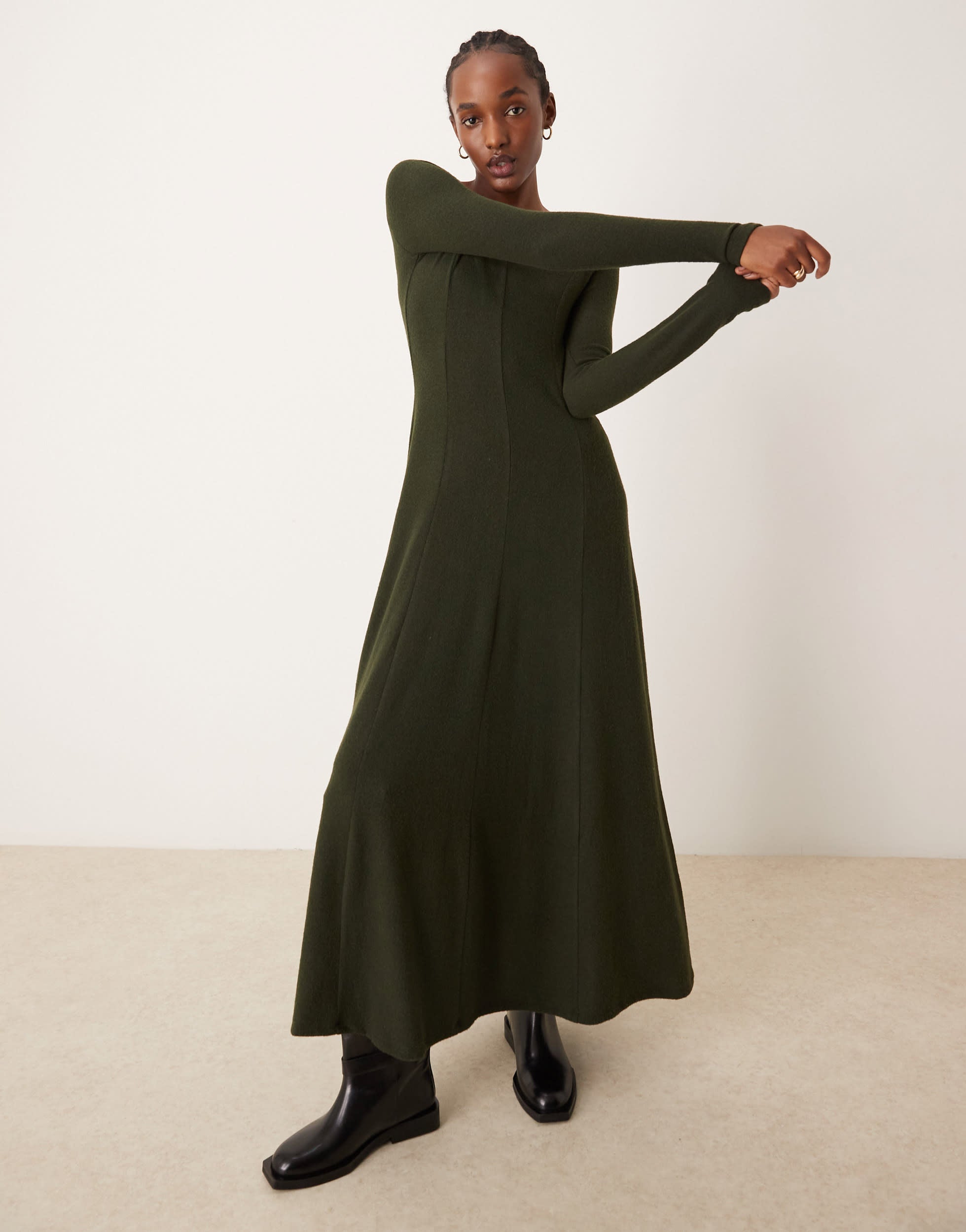 ASOS DESIGN supersoft long sleeve maxi with seam detail in khaki green - KHAKI
