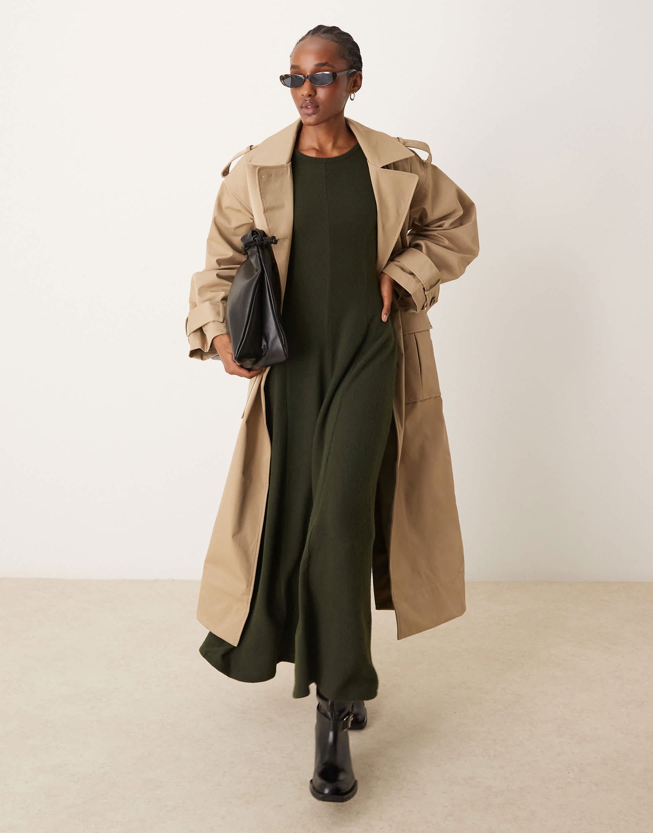 ASOS DESIGN supersoft long sleeve maxi with seam detail in khaki green - KHAKI