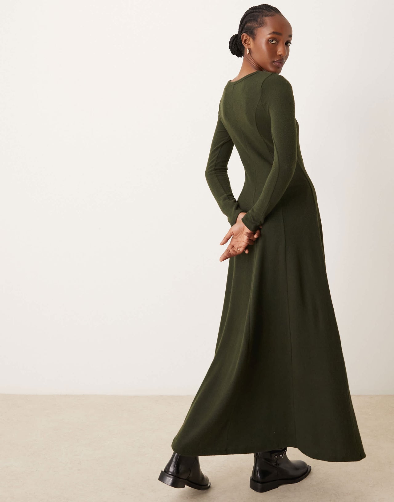 ASOS DESIGN supersoft long sleeve maxi with seam detail in khaki green - KHAKI