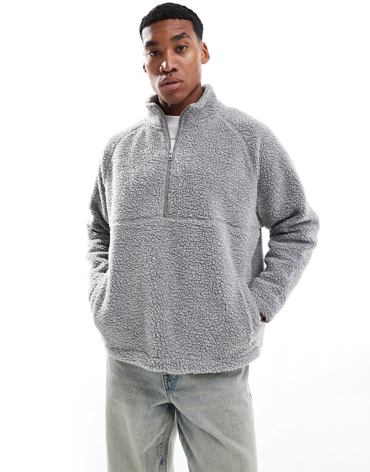 Cotton On Teddy 1/2 zip fleece in grey