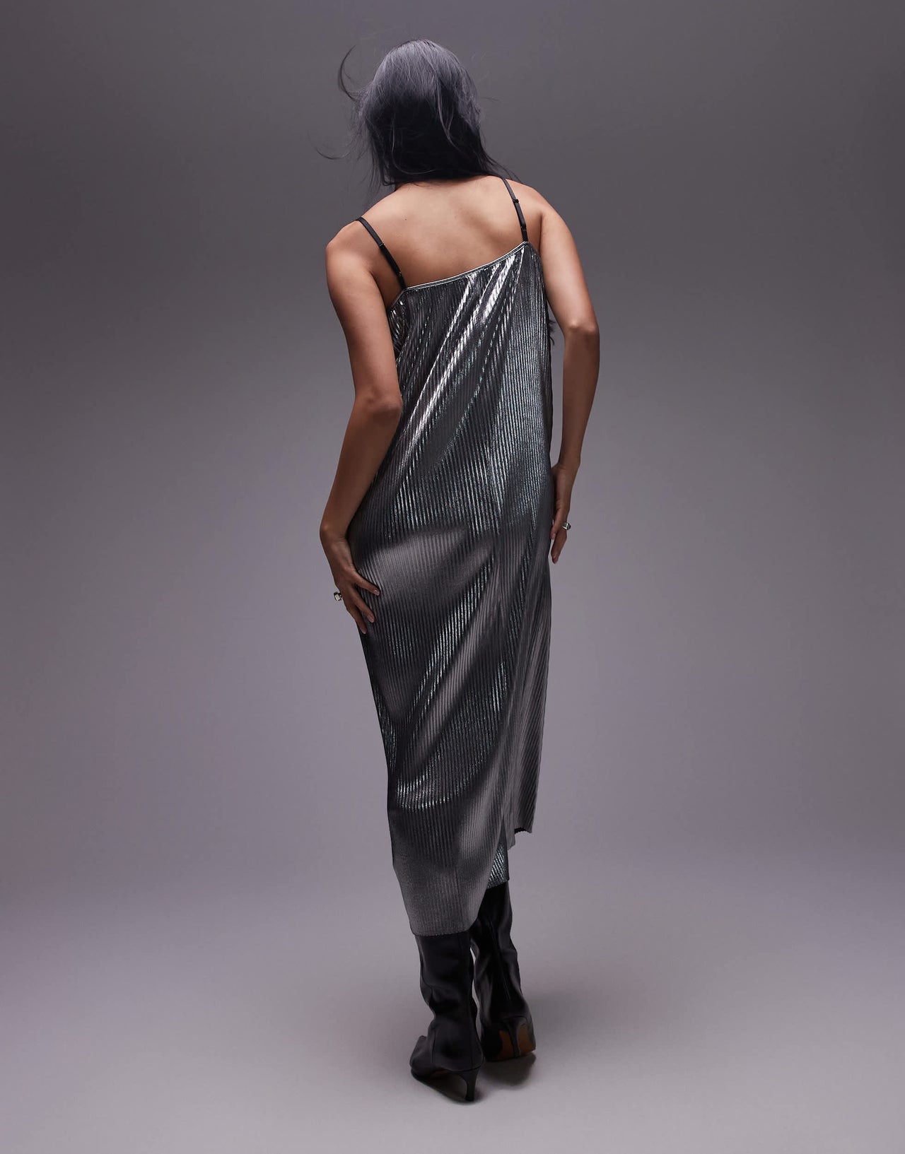 Topshop spaghetti strap silver plisse cami maxi dress