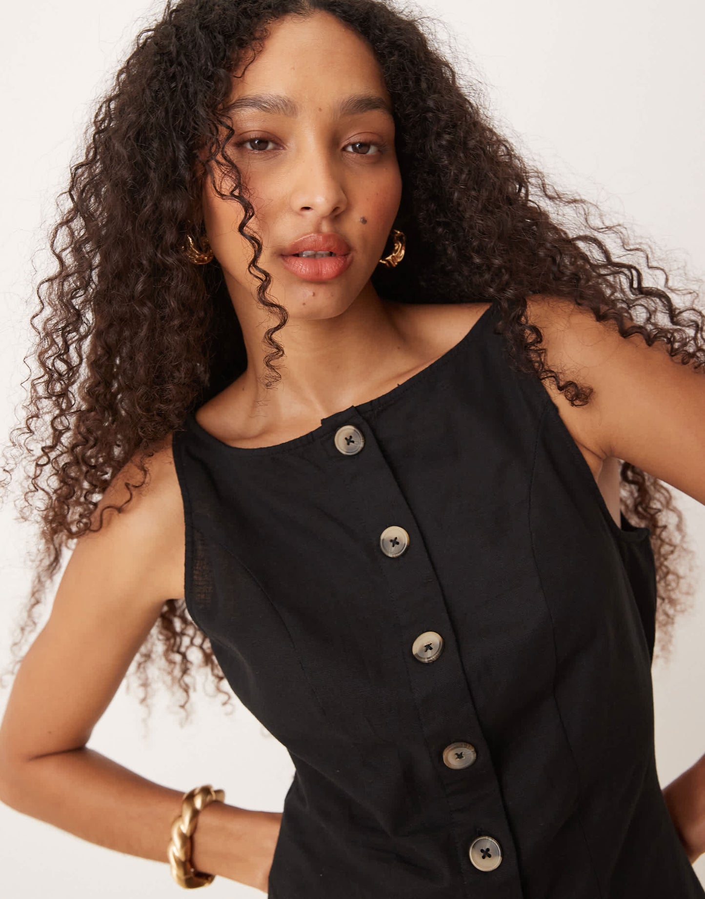 ASOS DESIGN slash neck button down waistcoat mini sundress in black