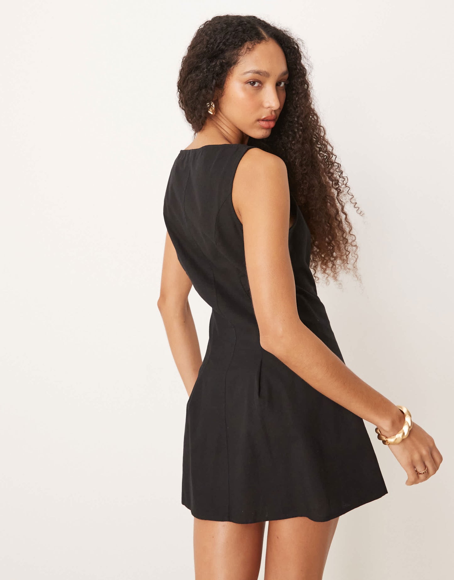 ASOS DESIGN slash neck button down waistcoat mini sundress in black