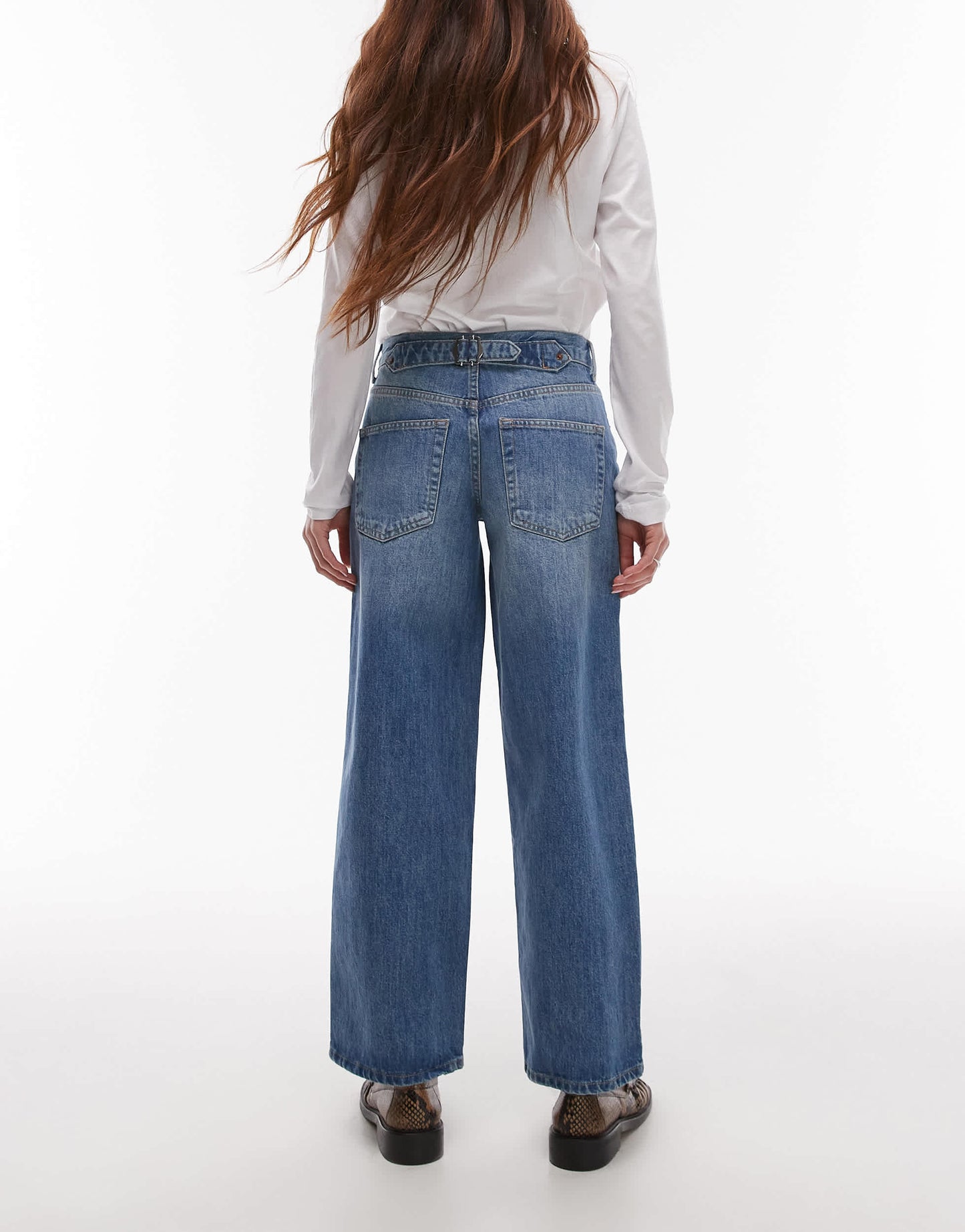 Topshop Petite Cinch low rise relaxed jean in vintage blue
