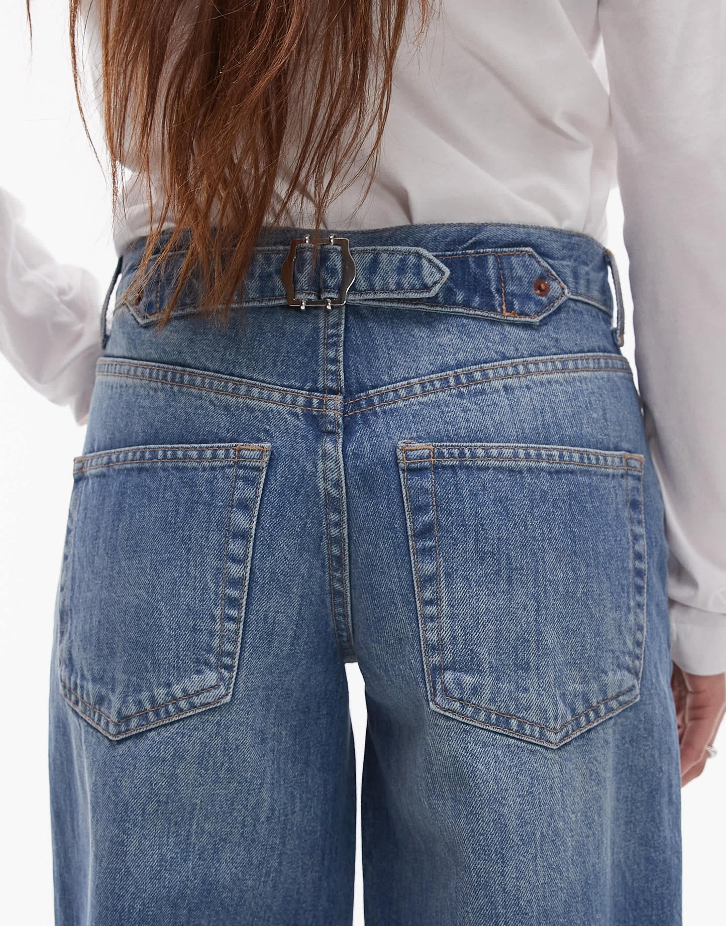 Topshop Petite Cinch low rise relaxed jean in vintage blue