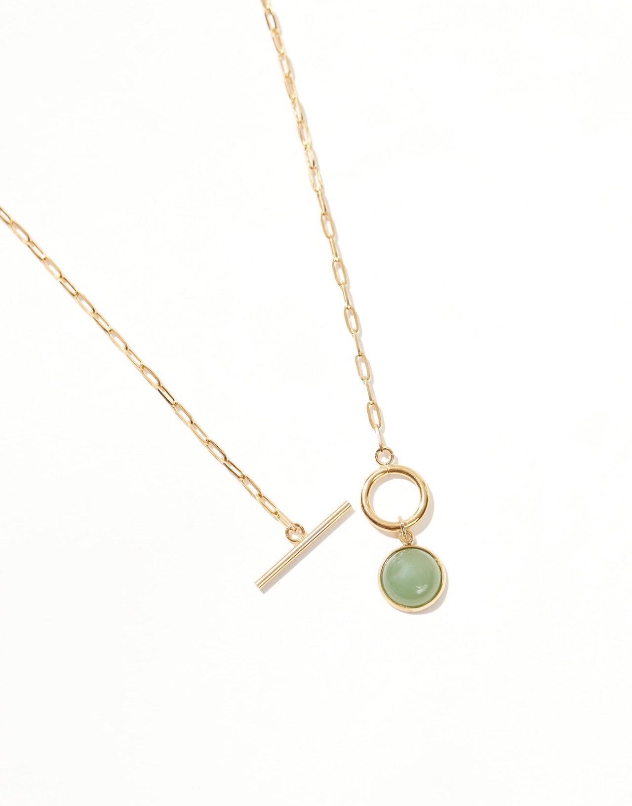 ASOS DESIGN waterproof stainless steel short necklace with faux semi precious pendant and fine chain in gold tone