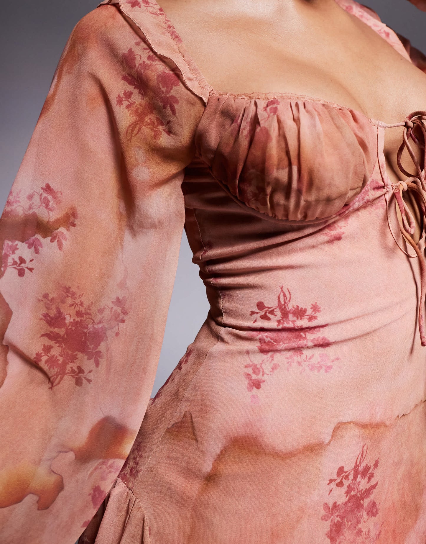 Love Triangle milkmaid mini dress with tie detail in apricot floral