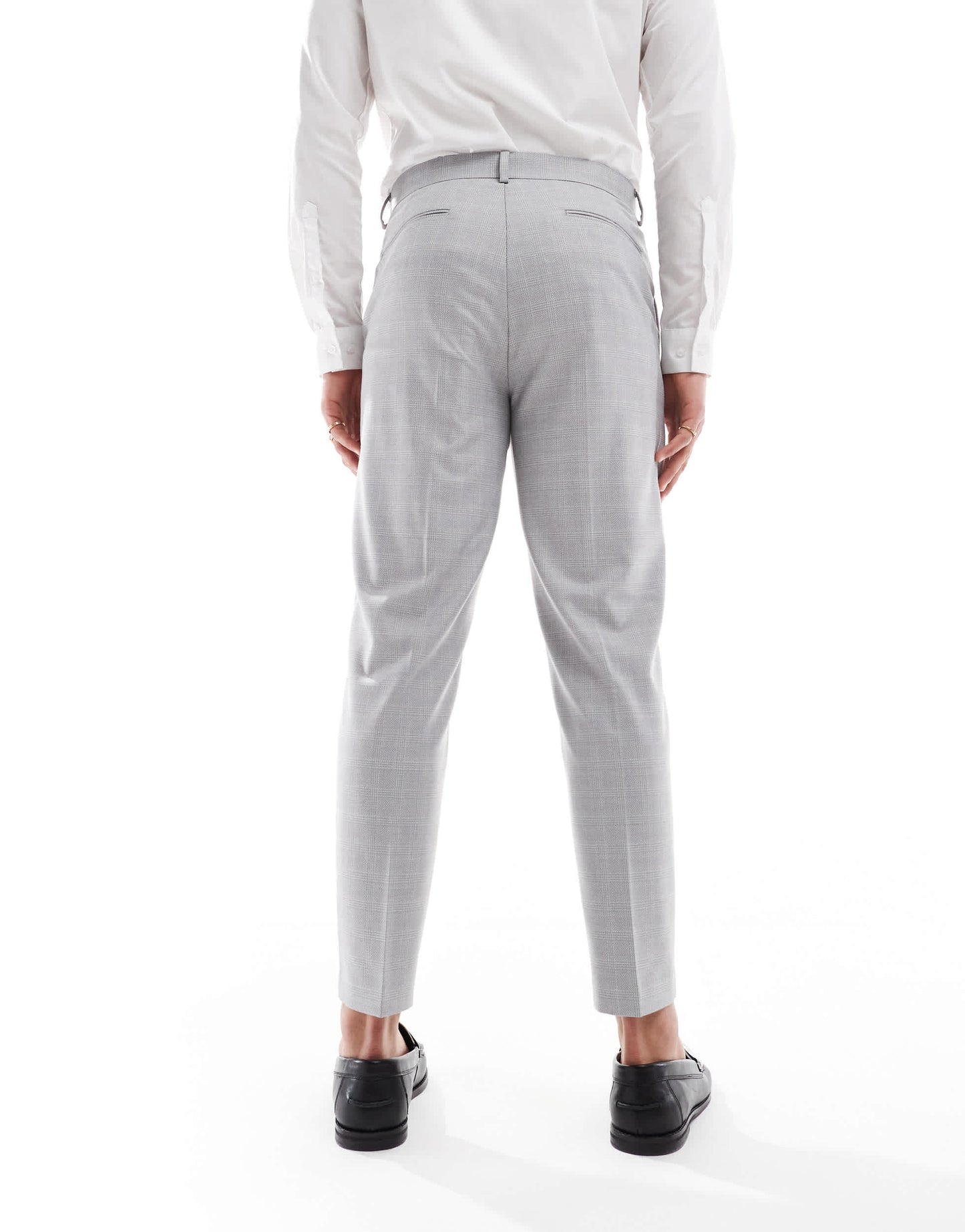 ASOS DESIGN linen blend tapered suit trousers in grey tonal check