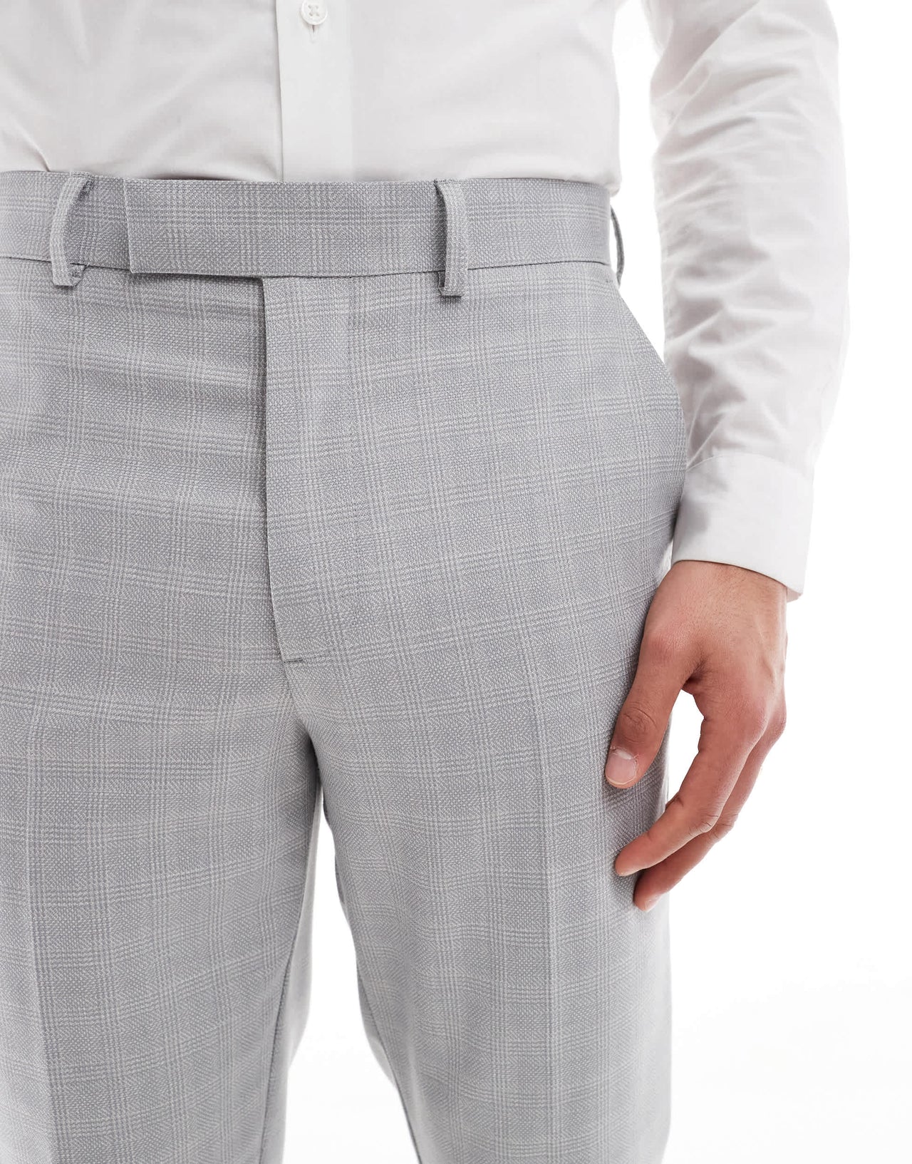 ASOS DESIGN linen blend tapered suit trousers in grey tonal check