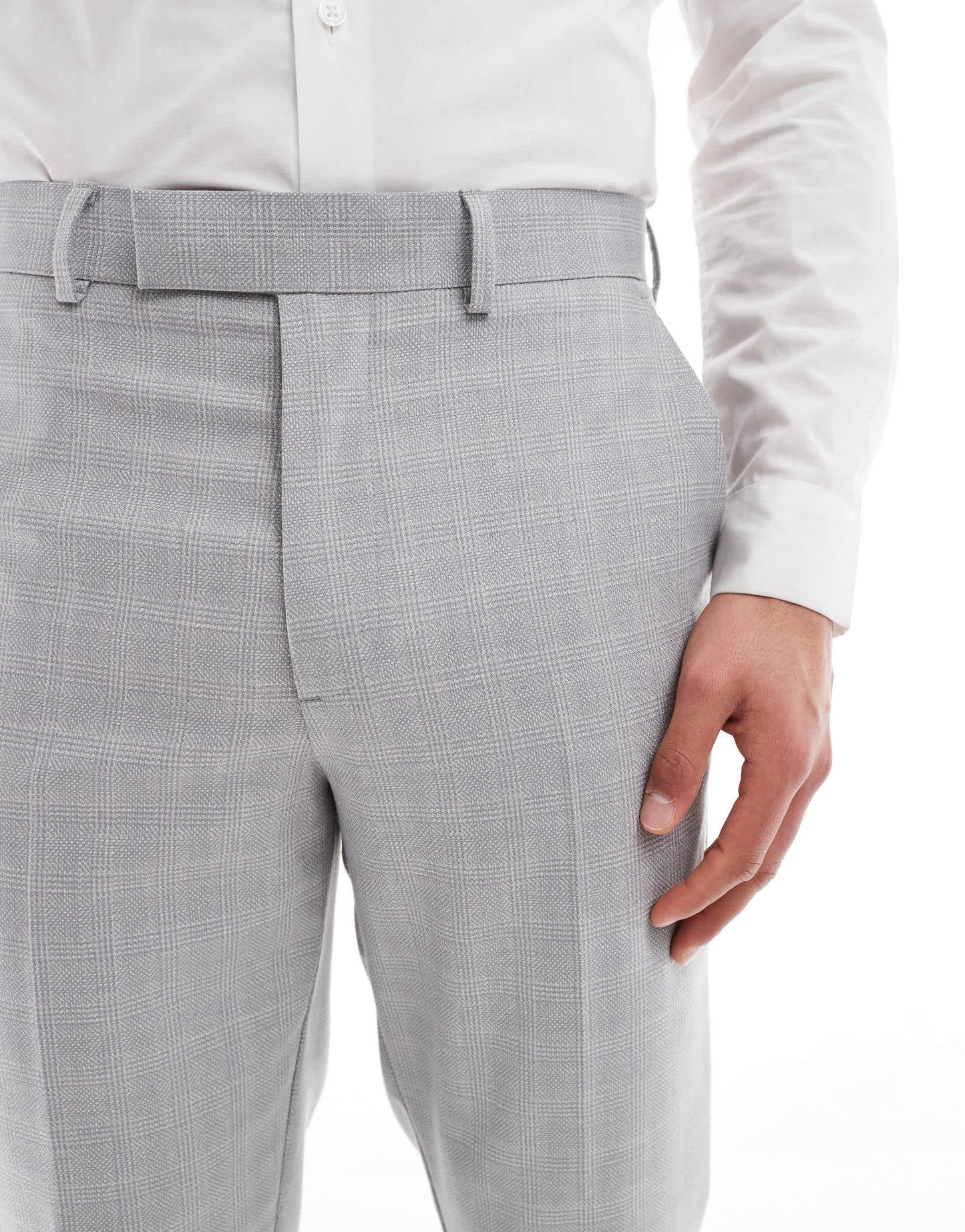 ASOS DESIGN linen blend tapered suit trousers in grey tonal check