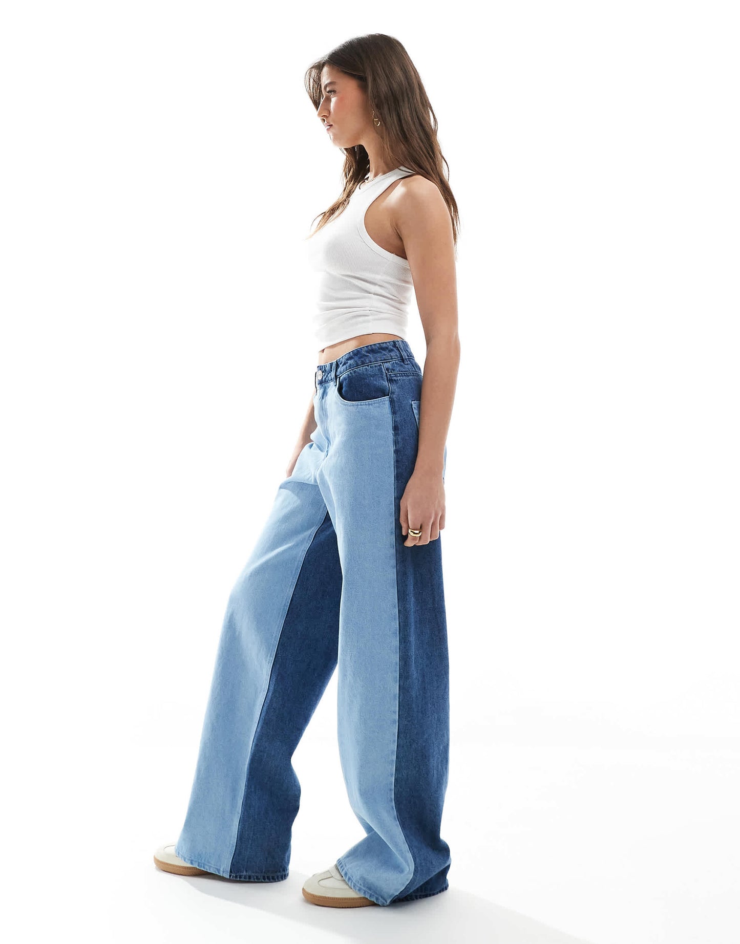 Pieces wide leg western detail jeans co-ord in light blue wash