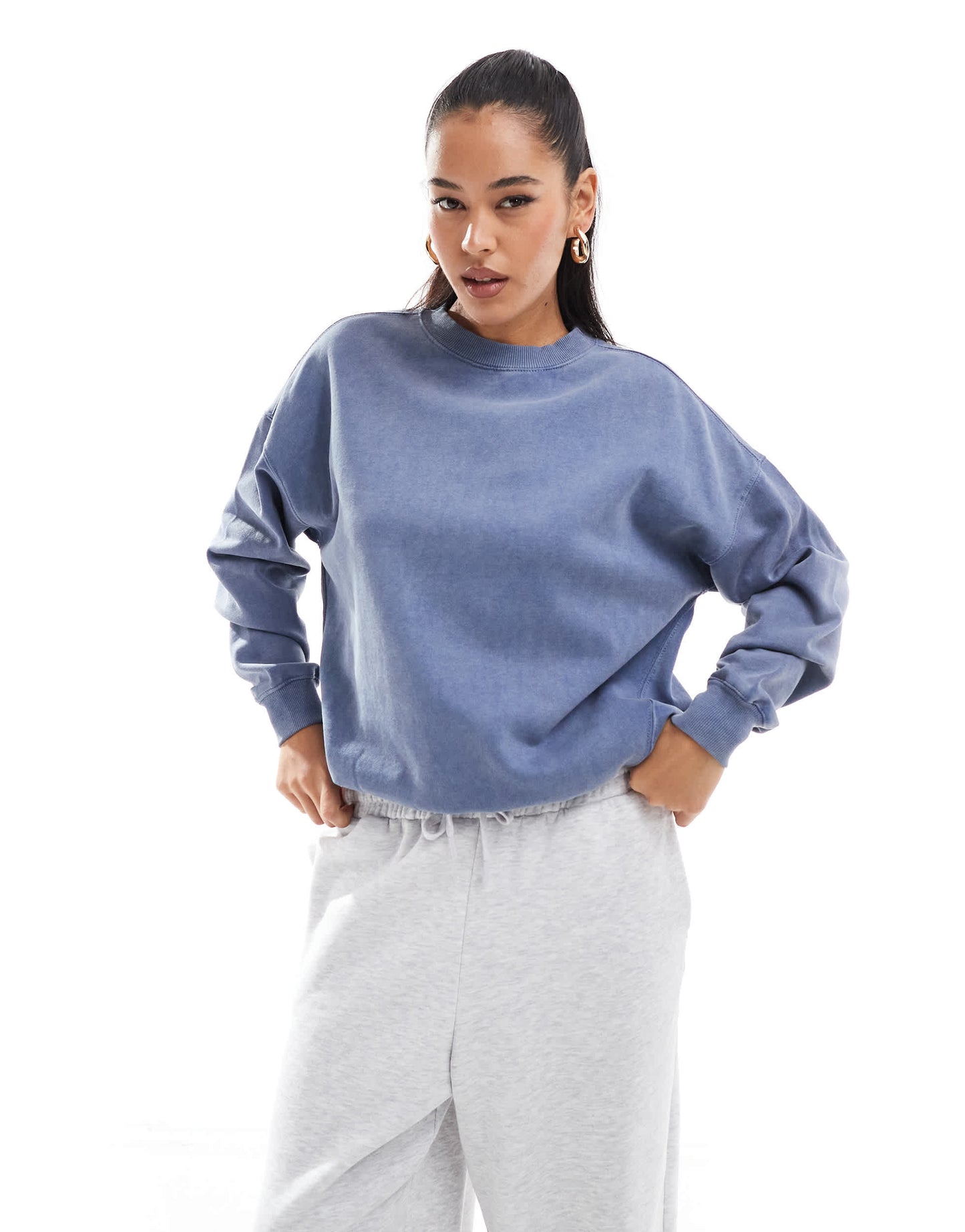 Pull&Bear oversized sweater in washed blue