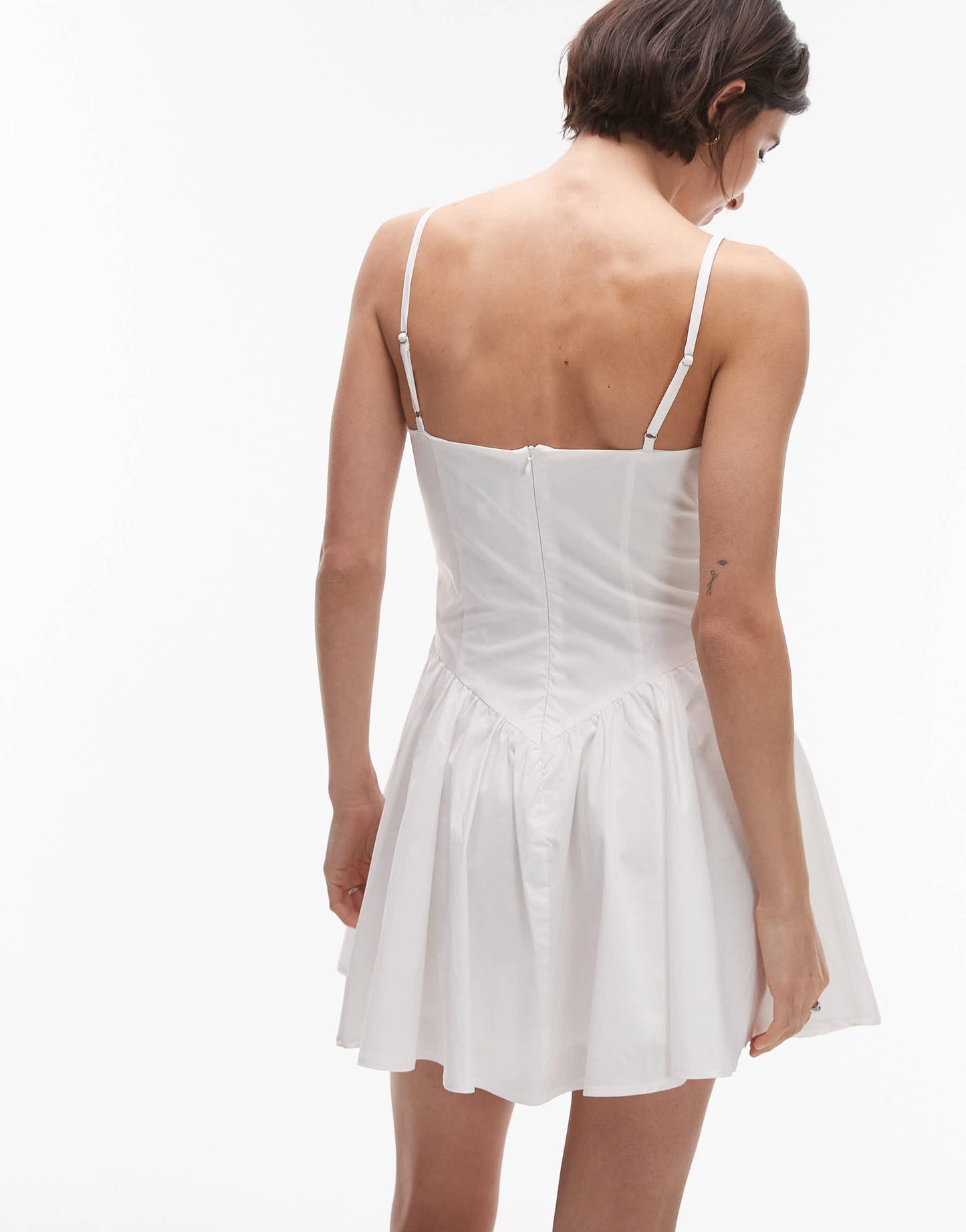 SNDYS strappy poplin drape mesh bust sweetheart neck mini dress in white