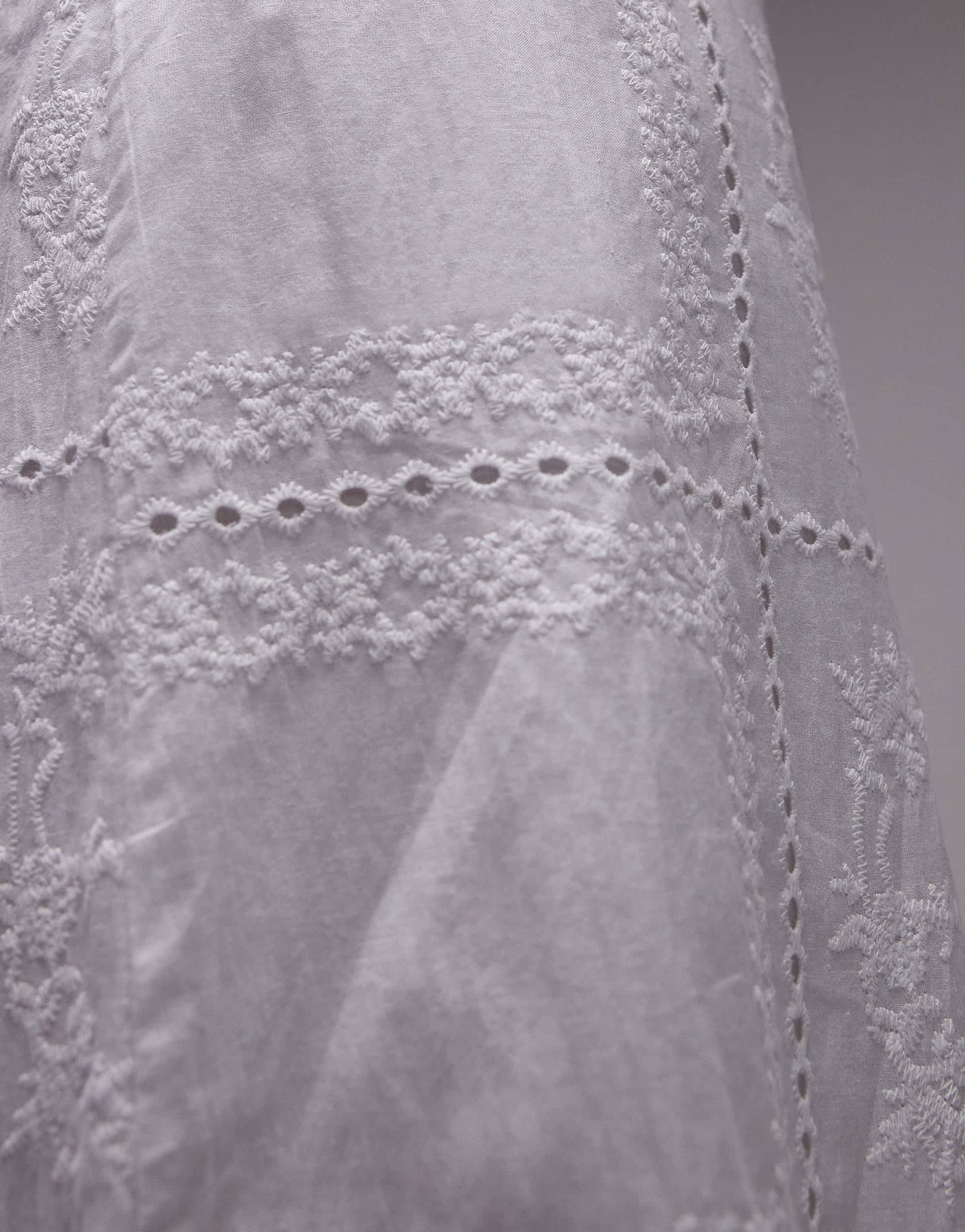 SNDYS cotton embroidered drape detail midaxi skirt co-ord in white