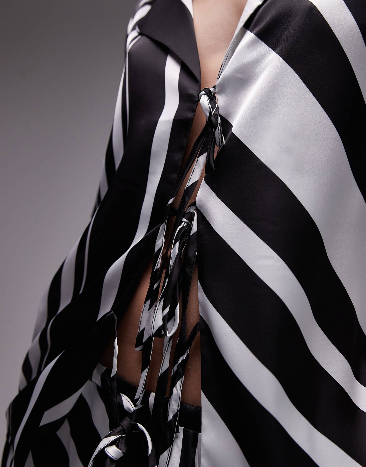 SNDYS tie front collared short sleeve shirt co-ord in mono stripe