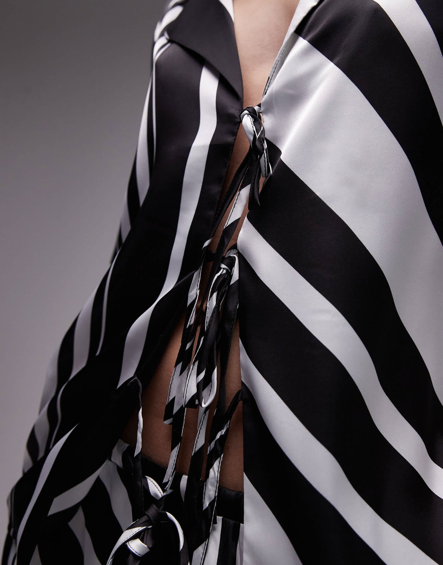 SNDYS tie front collared short sleeve shirt co-ord in mono stripe