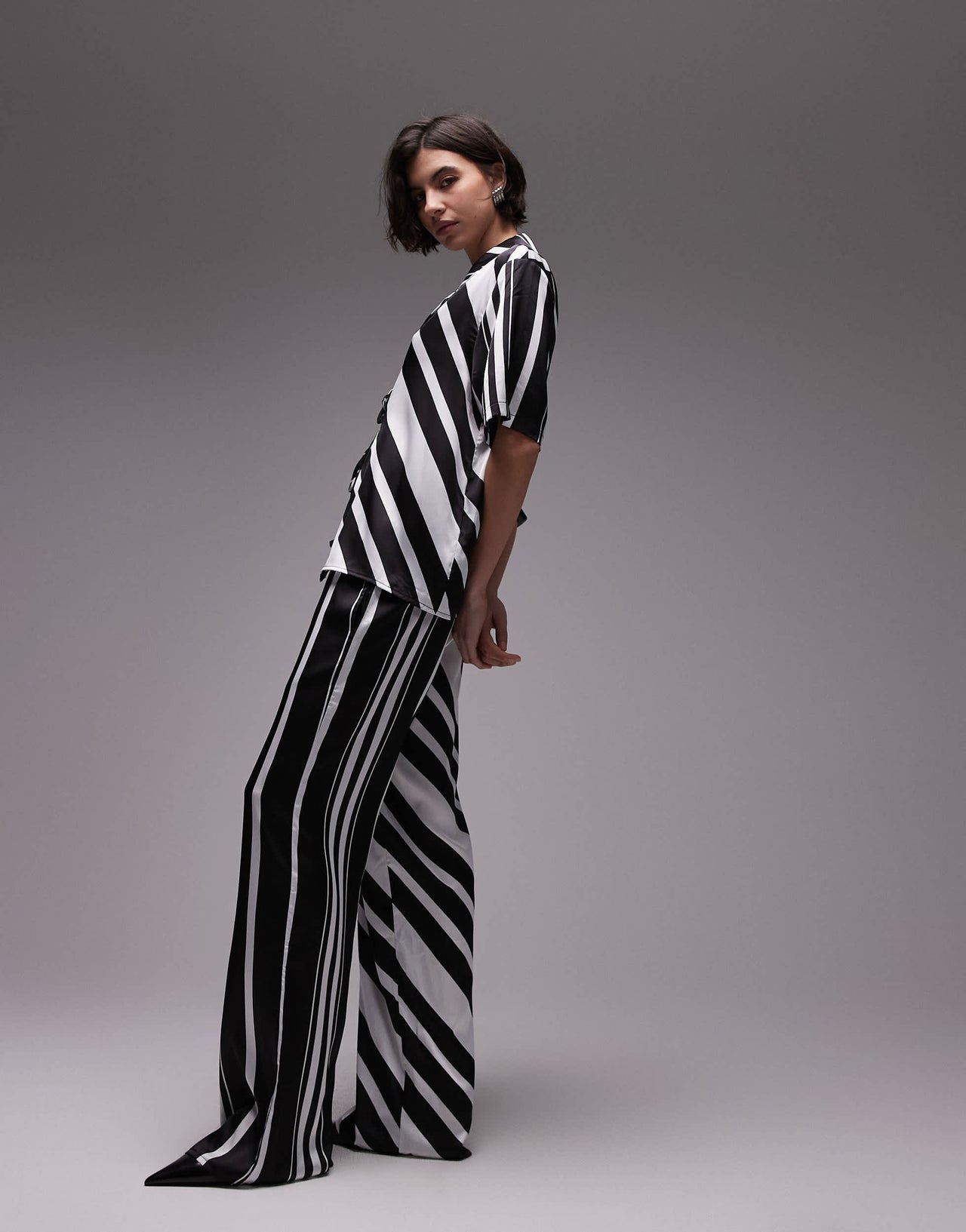 SNDYS wide leg trouser co-ord in mono stripe