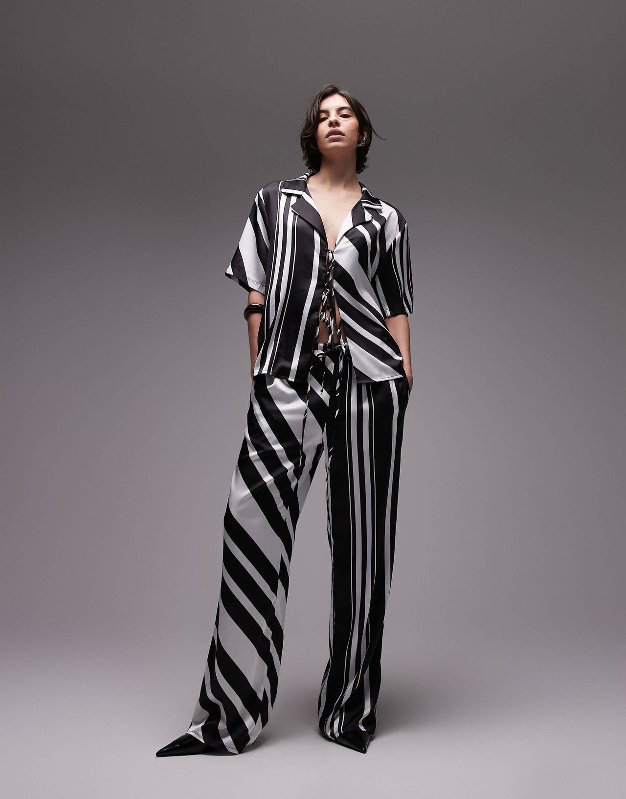 SNDYS wide leg trouser co-ord in mono stripe